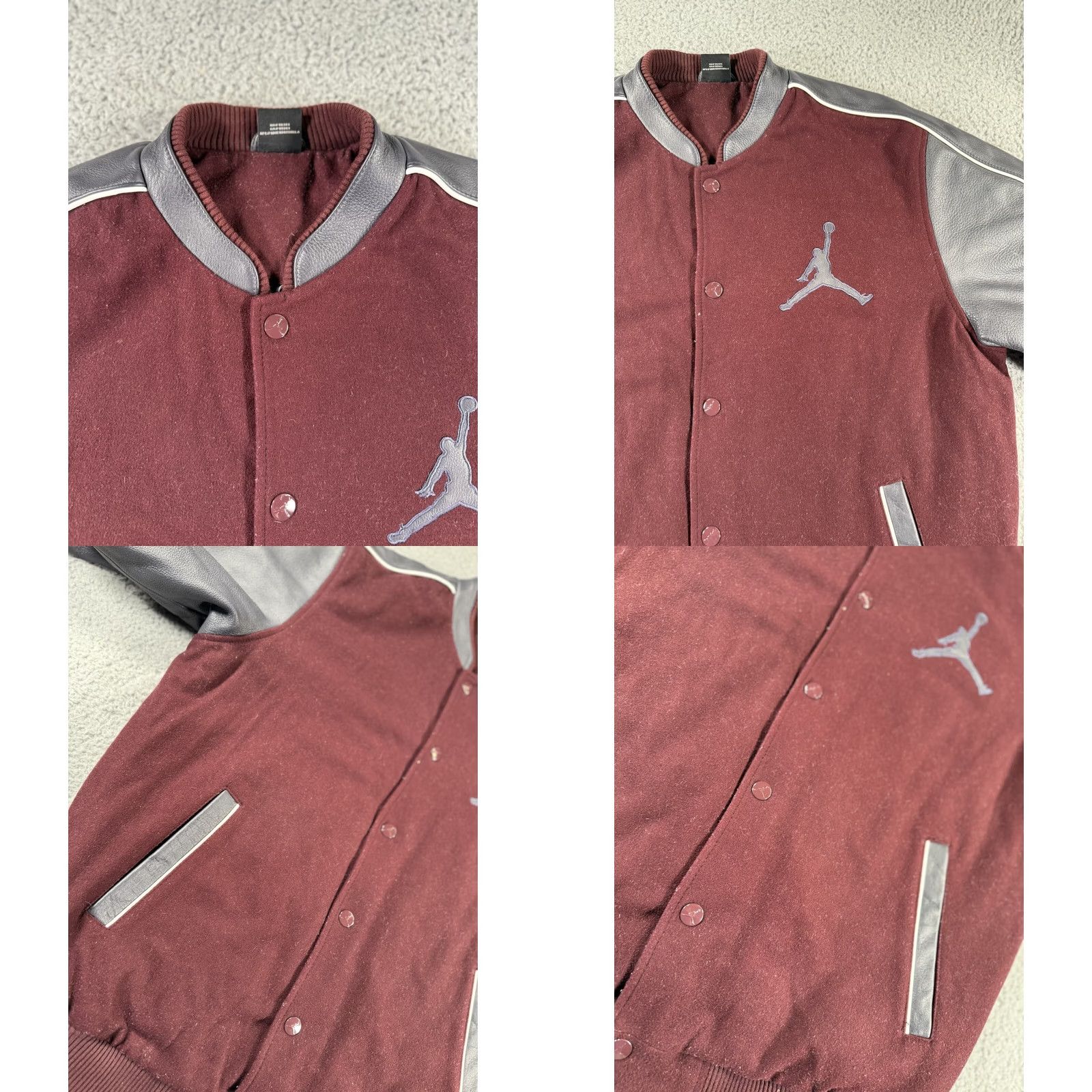 Jordan Brand VINTAGE Jordan Flight Varsity Jacket Mens Large Burgundy Charcoal Jumpman Wool Leather Size US L / EU 52-54 / 3 - 9 Thumbnail