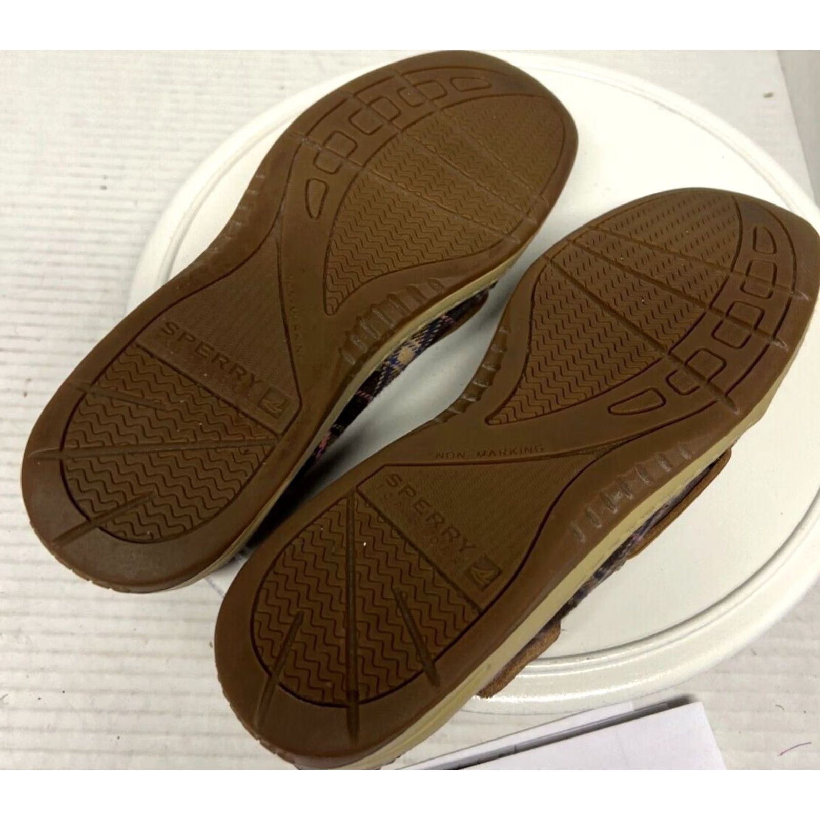 Sperry Sperry Top Sider Women 6.5 37 Brown Plaid Boat Shoe Leather Fabric 9101957 1 Eye Leather Laces Boyt Shoe Size M / US 6-8 / IT 42-44 - 4 Thumbnail