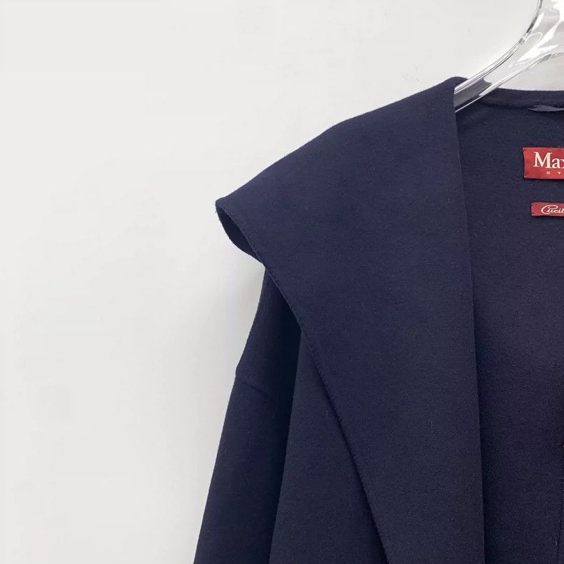 Max Mara Max Mara Dark blue wool hooded long-sleeved belted bathrob Size L / US 10 / IT 46 - 3 Thumbnail