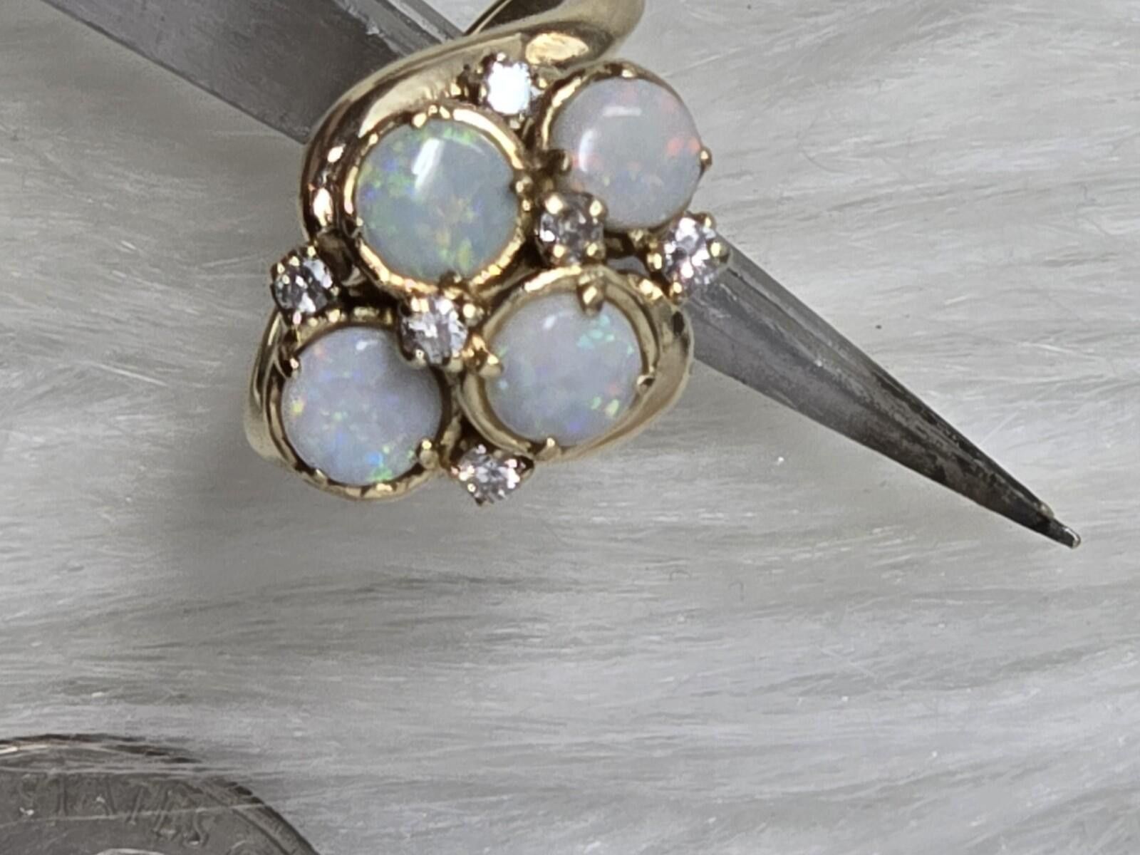 The Unbranded Brand Vintage 14k Gold Opal Diamond Waterfall Cluster Ring Sz 6 Size ONE SIZE - 5 Thumbnail