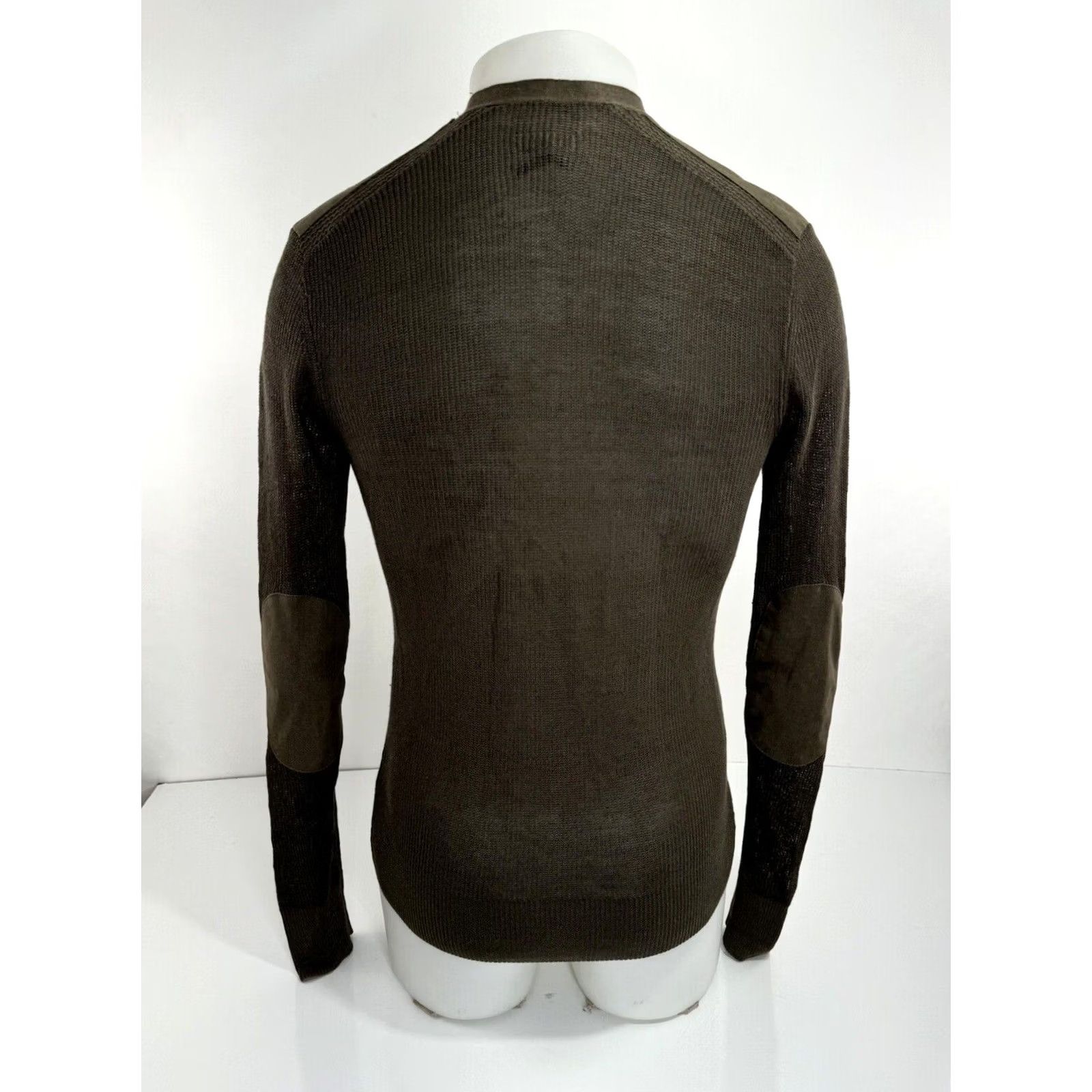 Allsaints ALLSAINTS LINEN Knit Cardigan Sweater - Mens XS ELBOW PATCH Dark Olive Green - Excellent Size US XS / EU 42 / 0 - 3 Thumbnail