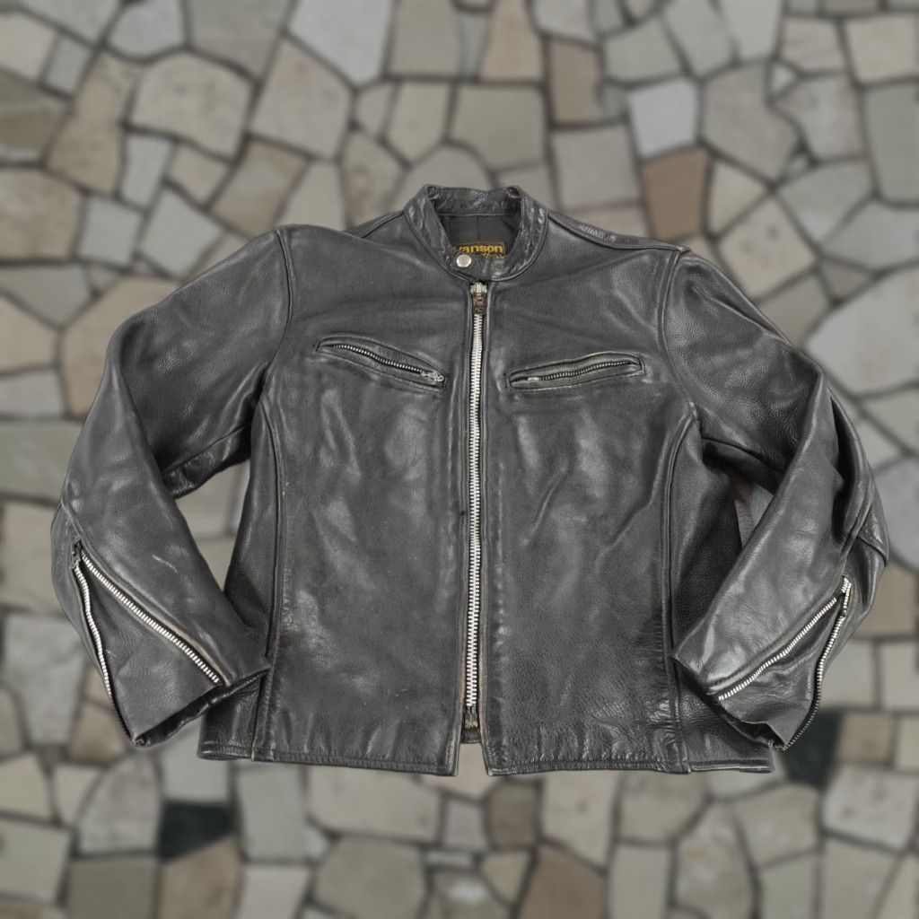 Vintage VINTAGE Vanson Jacket Mens 38 Black Moto Bomber Leather Coat Full Zip Up Biker Size US XXS / EU 40 - 1 Thumbnail