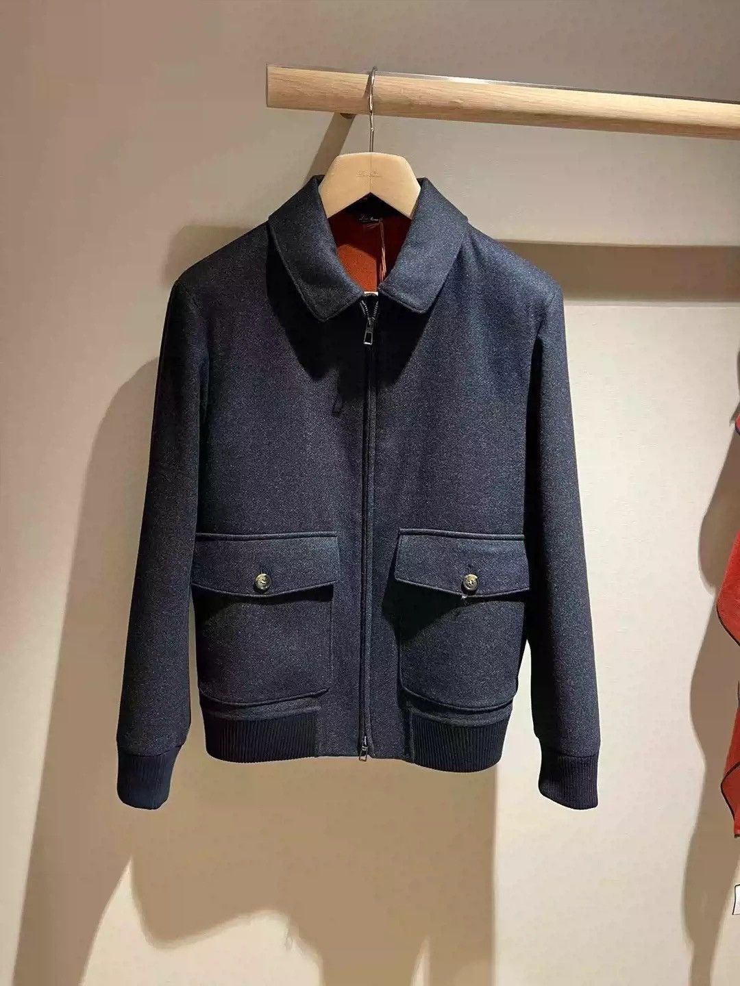 image of Loro Piana Caldwell Rain System Wool Cashmere Bomber Jacket in Navy, Men's (Size Medium)