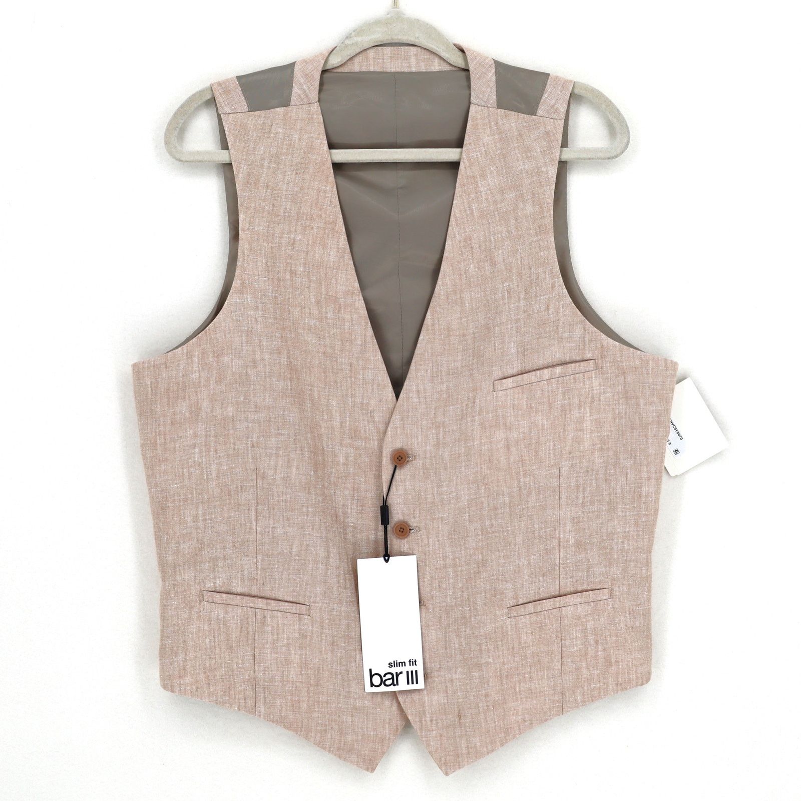 Bar III Bar III Men's Light Tan Linen Classic Linen Suit Vest Size L Size 44R - 3 Thumbnail