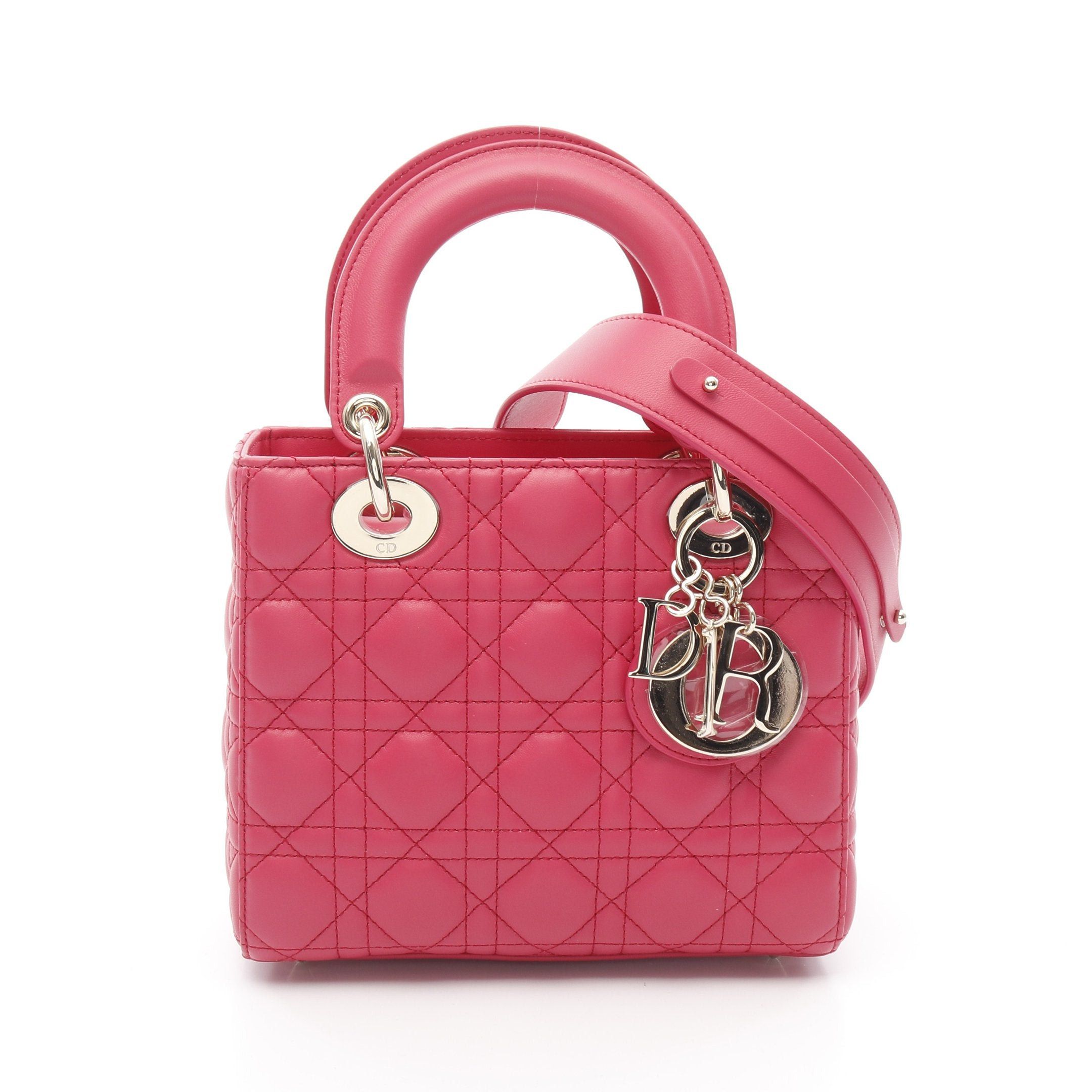 Dior Dior Lady Dior Small Handbag Leather Pink Size ONE SIZE - 1 Thumbnail