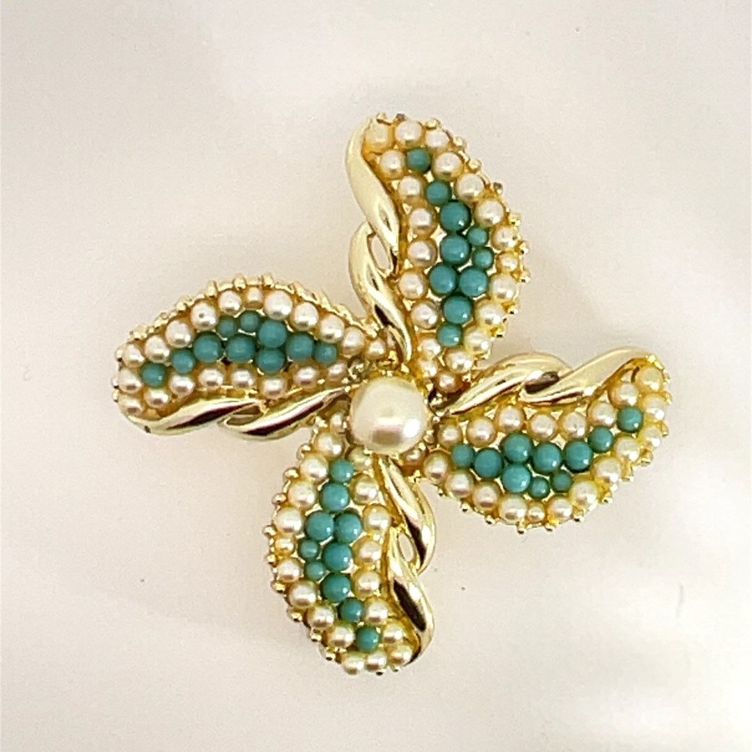 & Other Stories Florenza Elegant Faux Pearl and Turquoise Brooch Size ONE SIZE - 3 Thumbnail