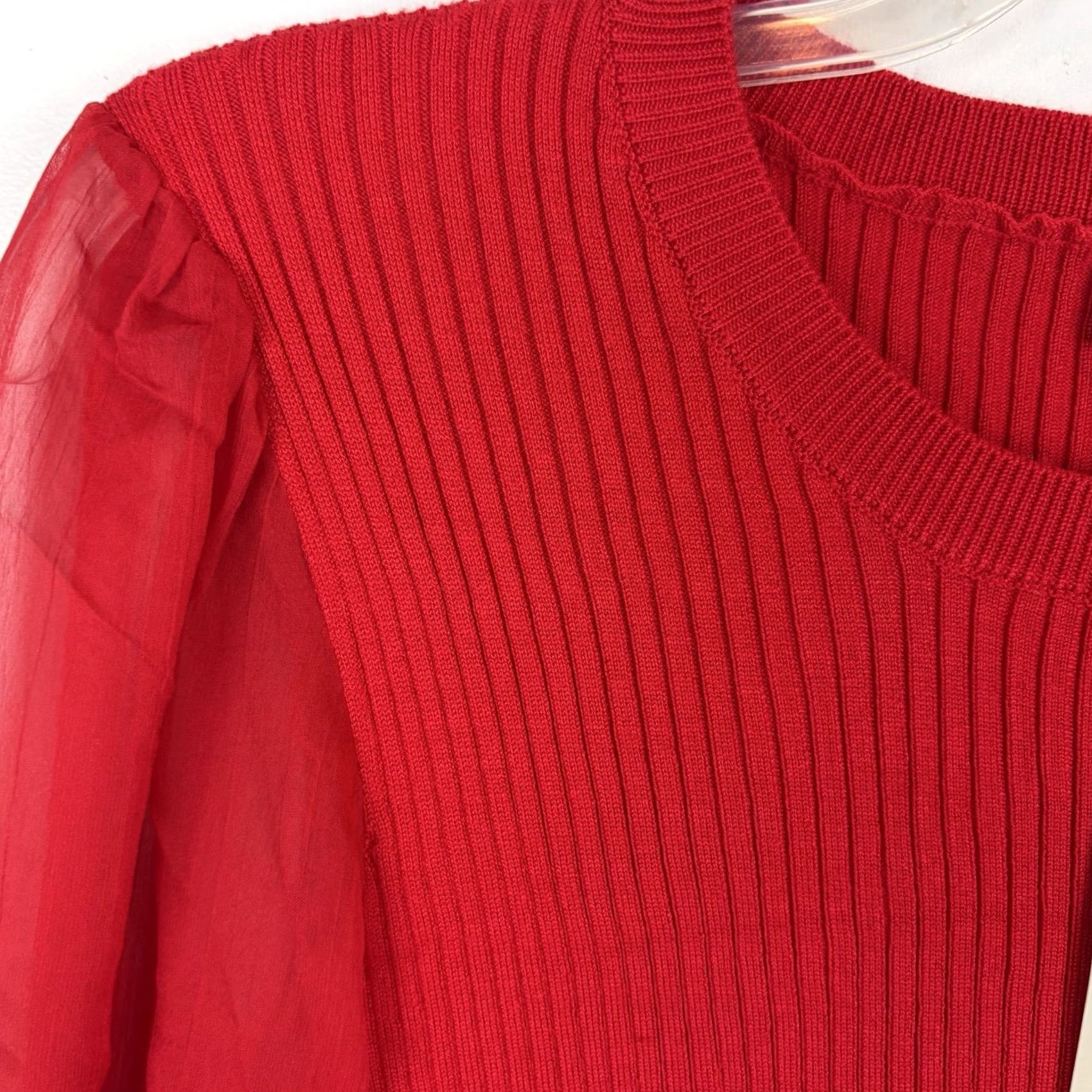 Vintage Carmen Marc Valvo Ribbed Knit Top Womens M Blue Crew Neck Long Sleeve Pullover Stretch Casual Party Cocktail New Size M / US 6-8 / IT 42-44 - 4 Thumbnail