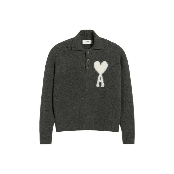AMI AMIPARIS FW24 Heart Pattern Knit Polo Sweater 0079 Size US S / EU 44-46 / 1 - 1 Thumbnail