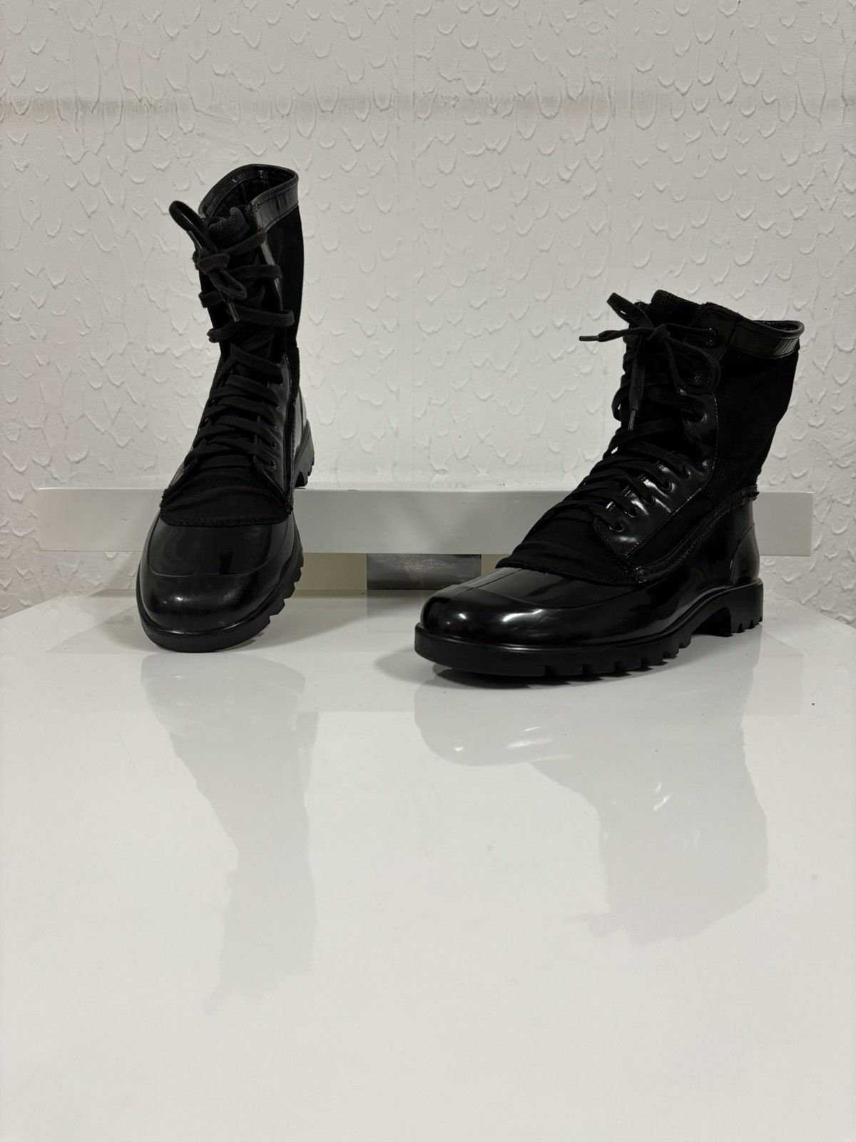 Burberry Prorsum Leather-Canvas Mono Black Lace-Up Rubber High Boots Shoes 44 Size US 11.5 / EU 44-45 - 3 Thumbnail