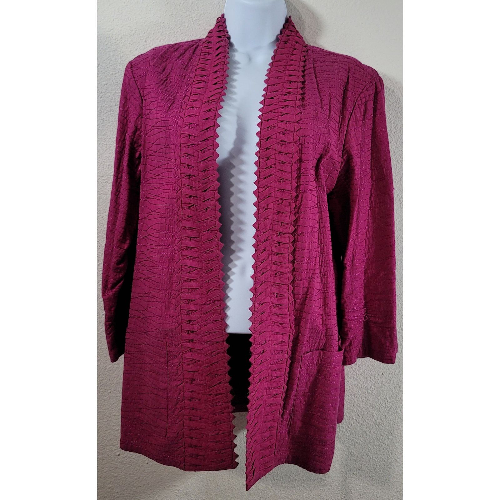 Chicos Chico's Fuchsia Metallic Braided Lapel Cardigan Sweater 2 L Size L / US 10 / IT 46 - 1 Thumbnail