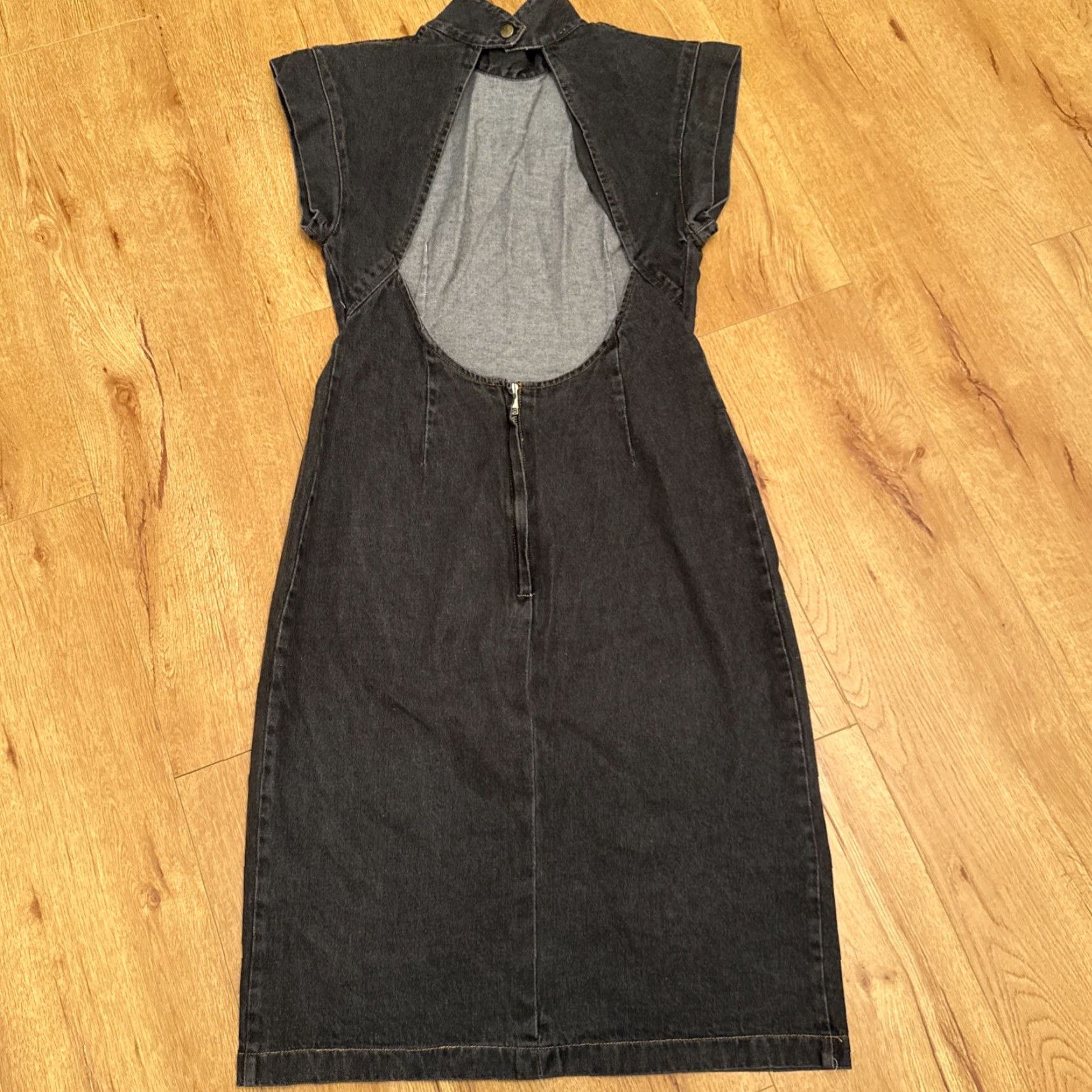 Blair VINTAGE JONI BLAIR 80s Dress Open Back Black Cotton Bohemian High Waisted Size 11 Women Size L / US 10 / IT 46 - 6 Thumbnail
