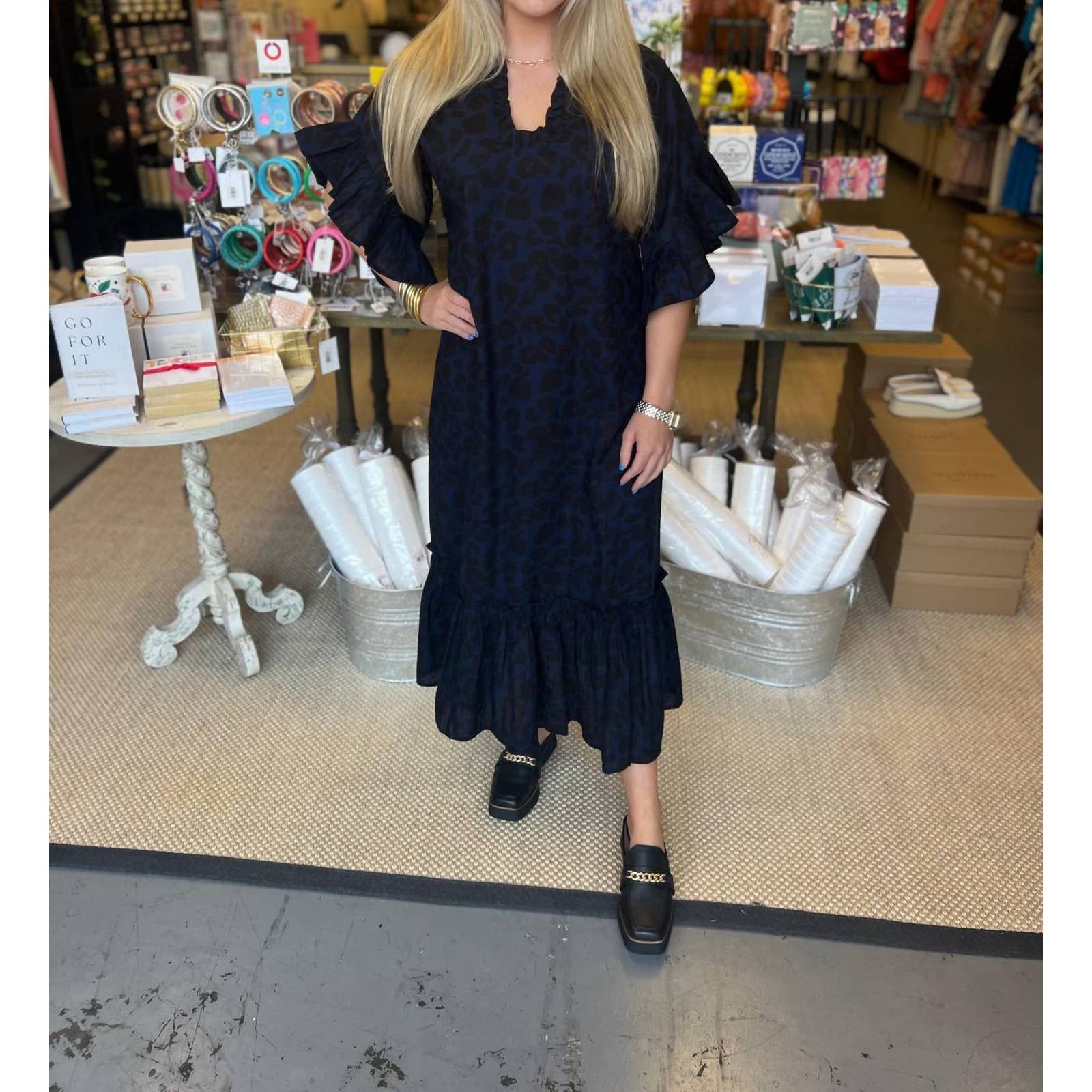 South Willard FITZROY & WILLA Soleil Dress In Black/blue Leopard Grailed