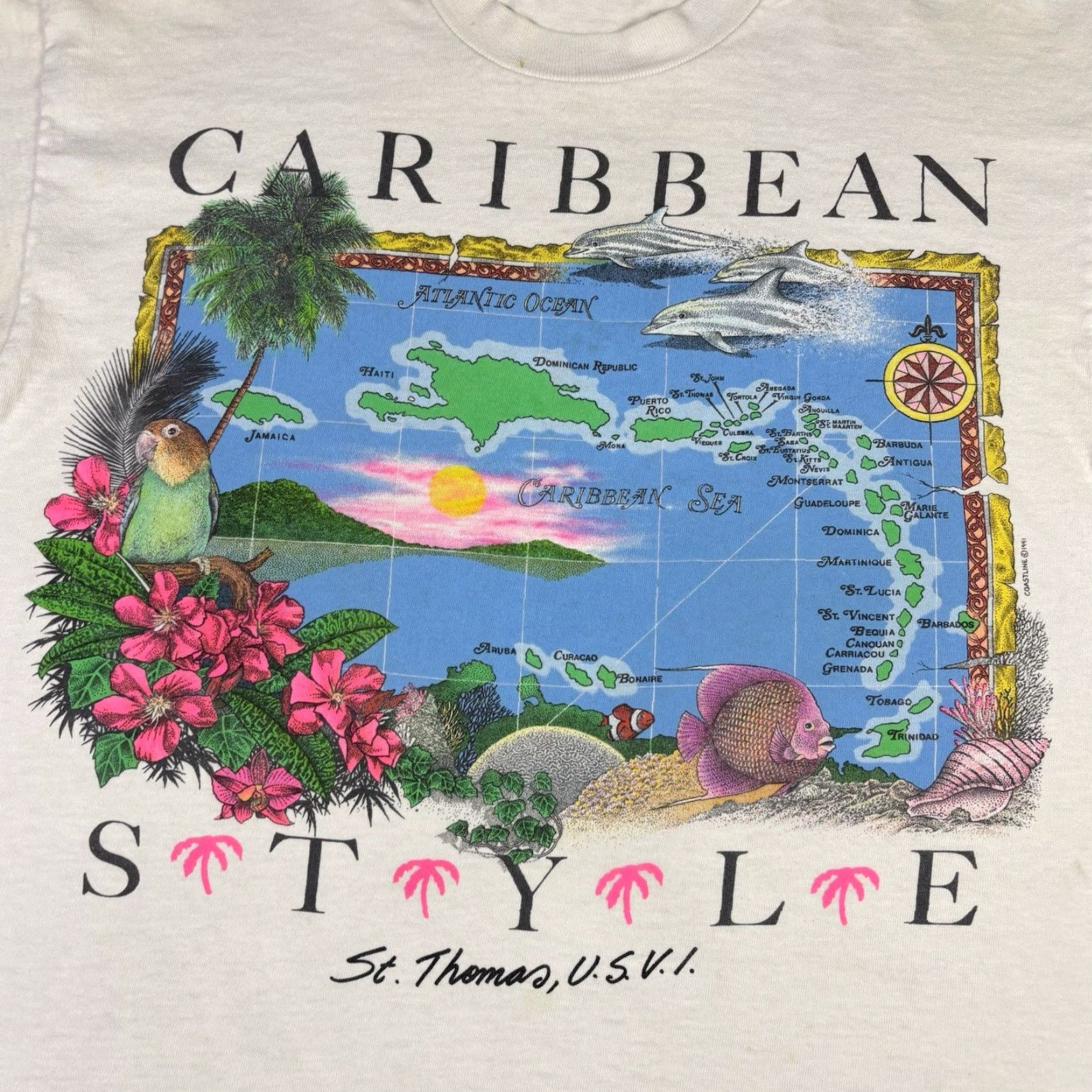 Vintage VINTAGE Caribbean Style Beach Art T Shirt White Large 90s USA Stedman Cotton Crew Neck Short Sleeve Mens Vintage 90s T-Shirt USA Size US L / EU 52-54 / 3 - 6 Thumbnail