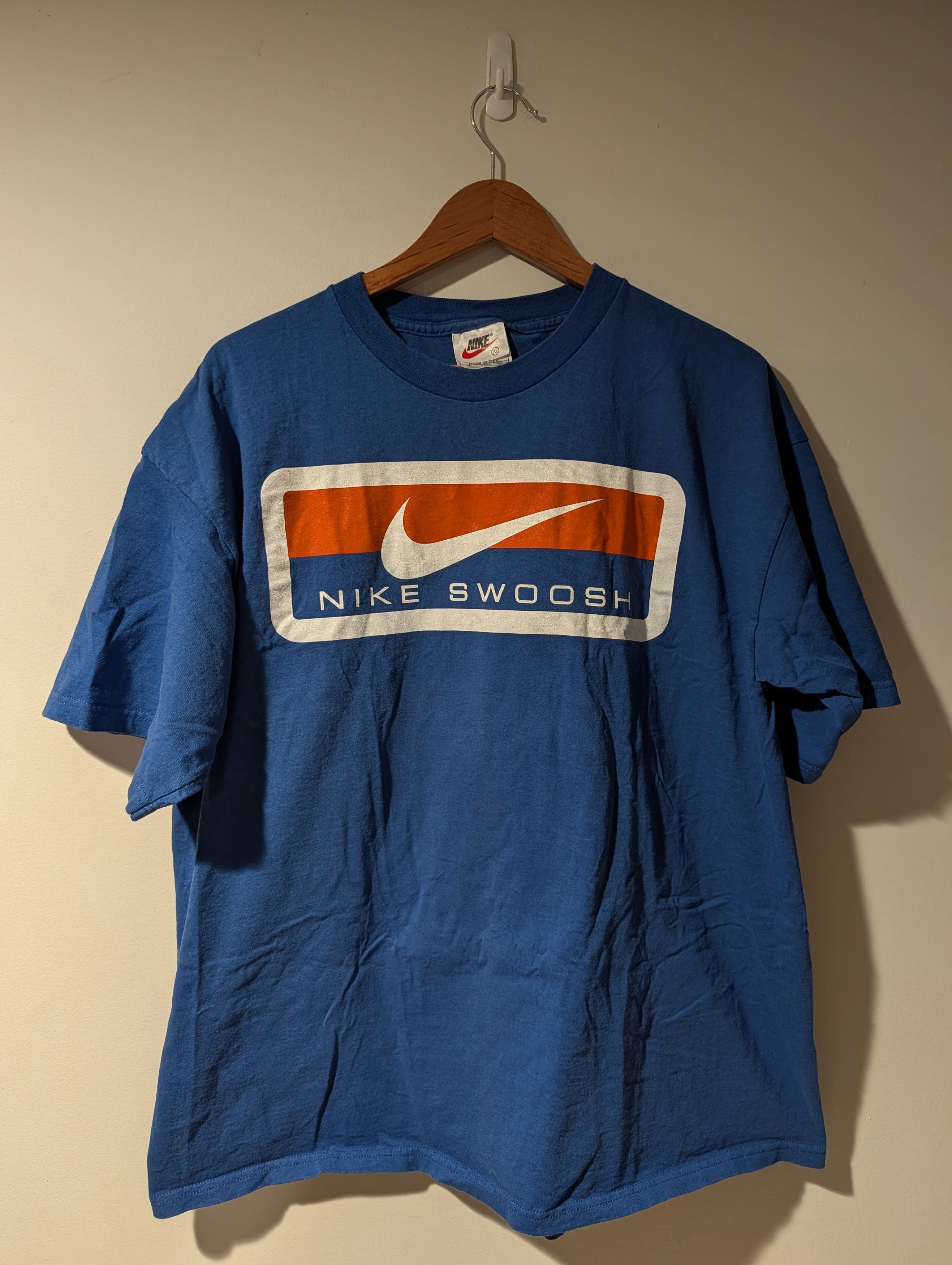 Nike Vintage 90s Nike Big Swoosh T Shirt XL Made USA Block Logo Size US XL / EU 56 / 4 - 1 Thumbnail