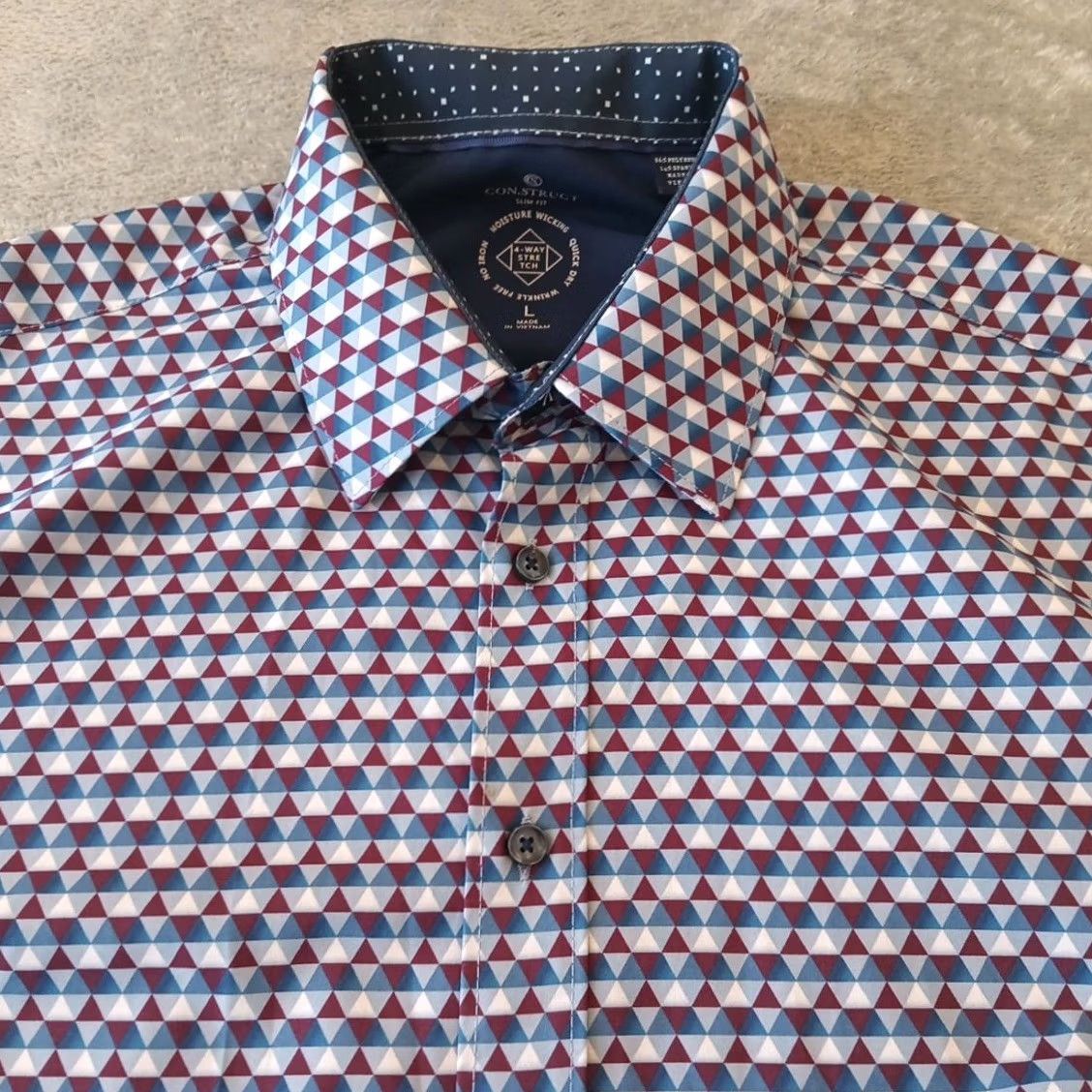 Vintage Con Struct Shirt Mens Large Slim Fit Blue Purple Geometric Long Sleeve Button Up Size US L / EU 52-54 / 3 - 3 Thumbnail