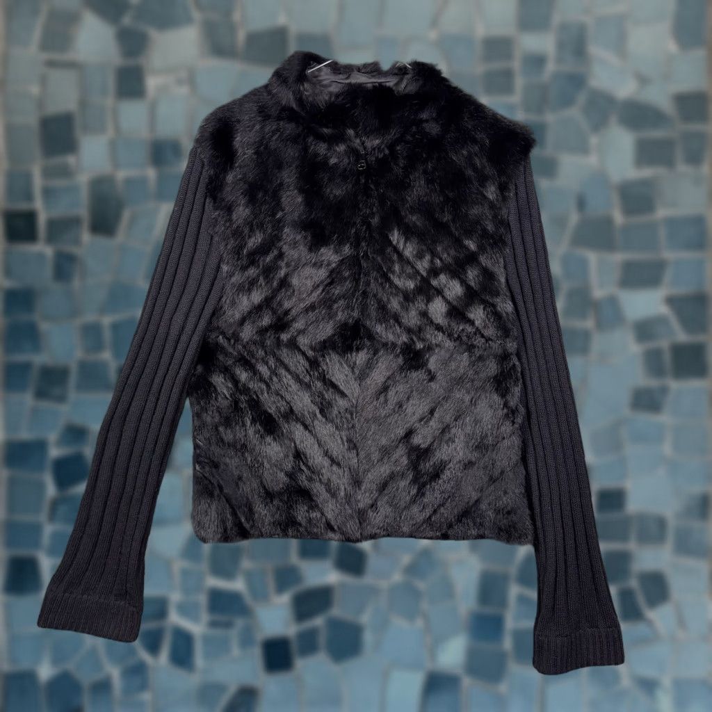 Vintage Seeu Jacket Womens S/M Full Zip Wool Knit 100% Rabbit Fur Black Solid Long Sleeve Mid-Length Coat Designer Wool Knit Luxury Size M / US 6-8 / IT 42-44 - 1 Thumbnail