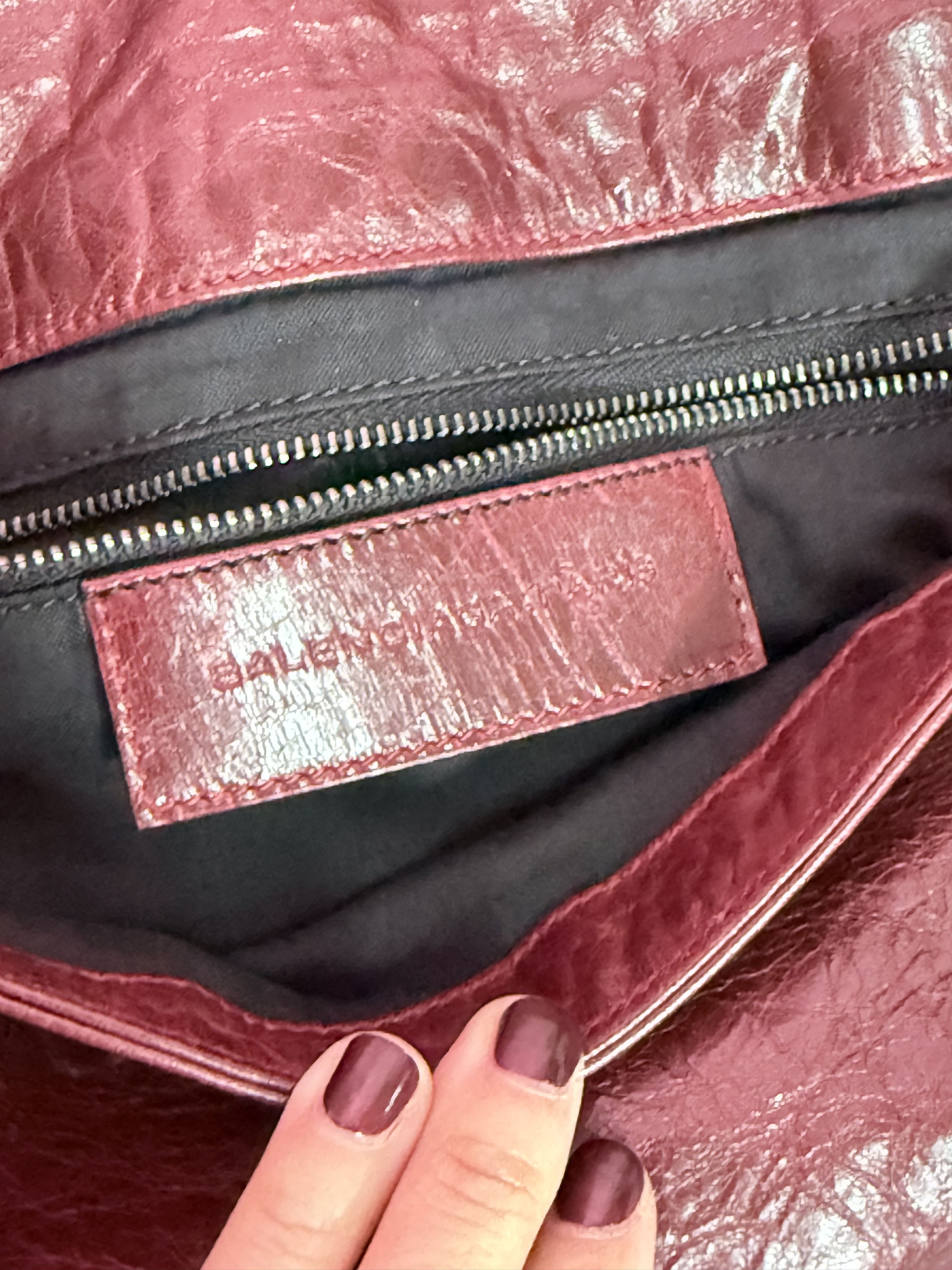Balenciaga RARE Arena Leather Maroon Folk Bag Size ONE SIZE - 3 Thumbnail