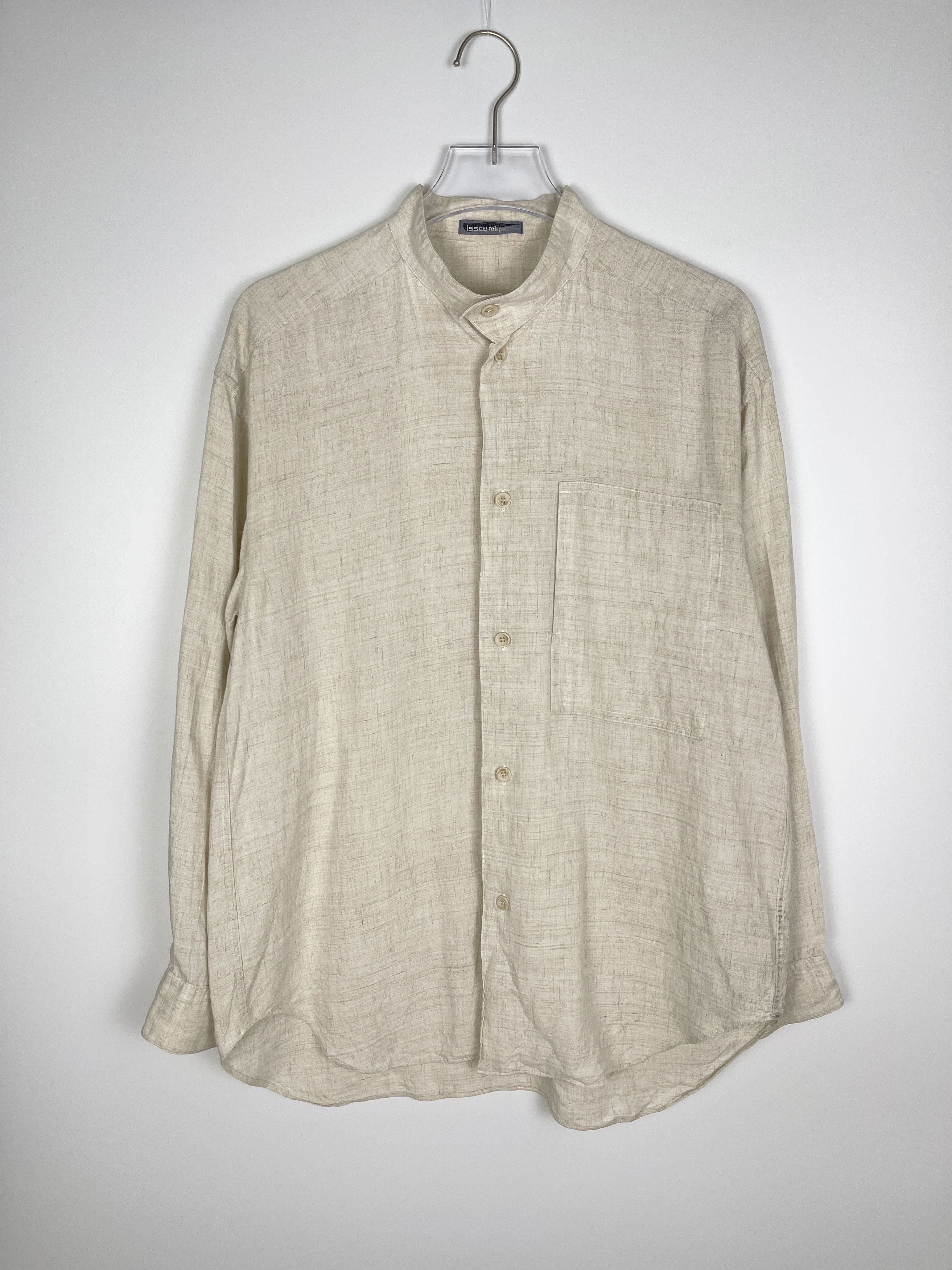 image of Issey Miyake 1970's Linen Shirt in Light Beige, Men's (Size Medium)