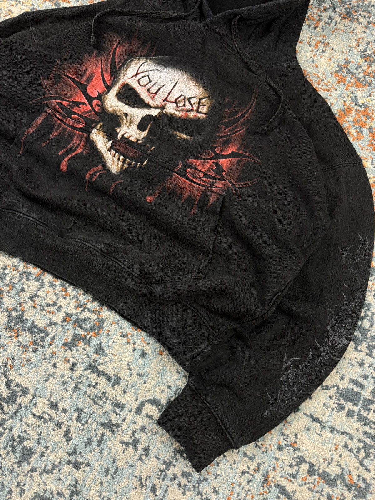 Vintage Vintage Y2K Spiral skull tribal techno rave boxy hoodie 90s Size US XL / EU 56 / 4 - 5 Thumbnail