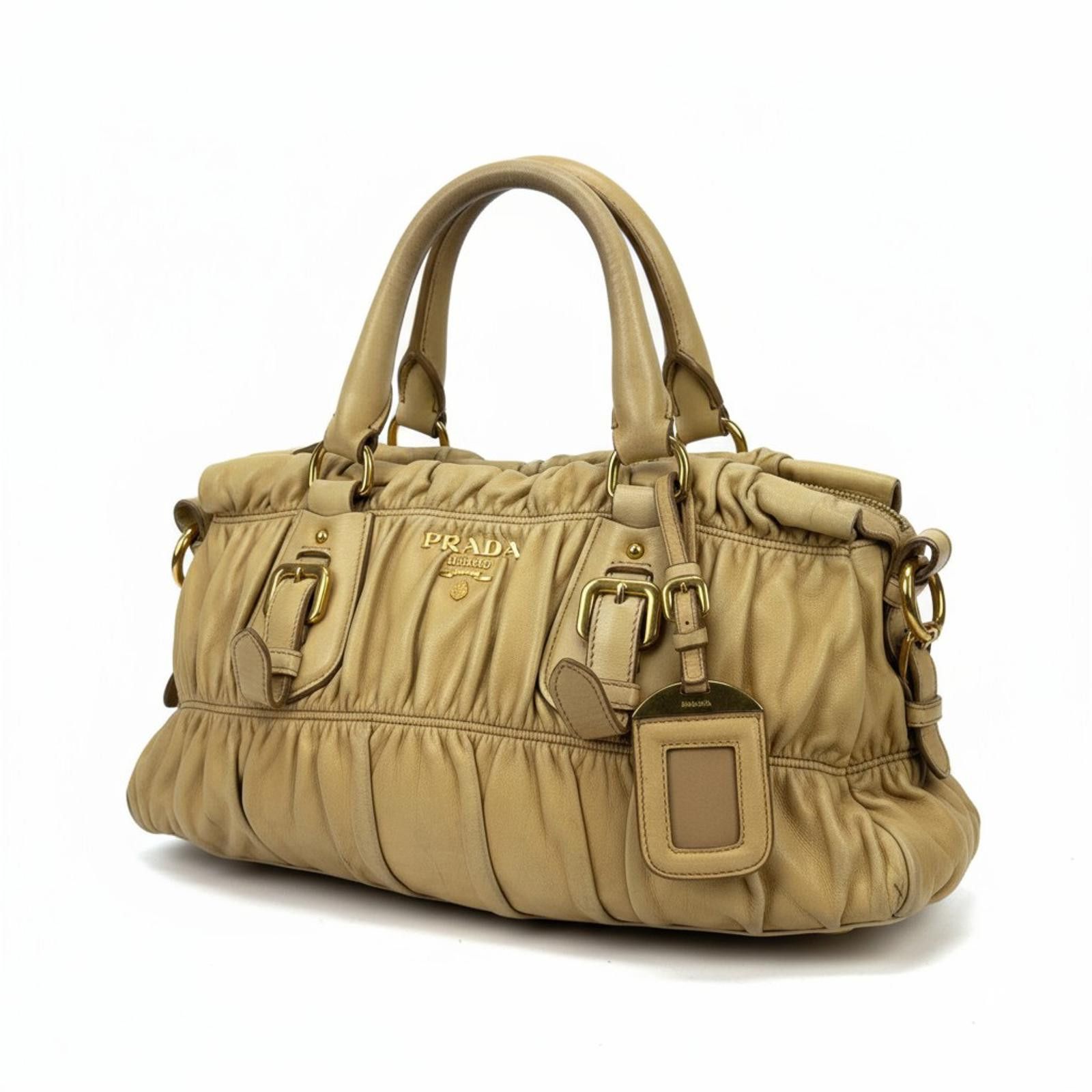 Prada Prada - Beige Leather Handbag Gold Hardware Size ONE SIZE - 1 Thumbnail