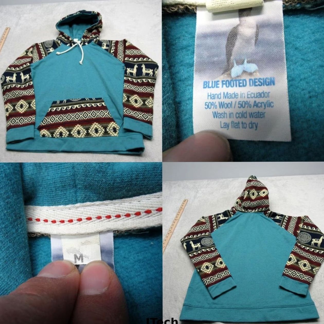 Vintage VINTAGE Aztec Design Wool Blend Hoodie Mens M Teal Southwestern Boho Tribal Size US M / EU 48-50 / 2 - 2 Thumbnail