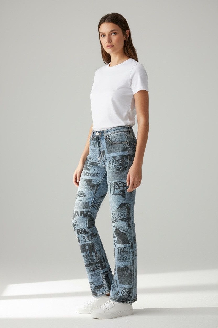 Iceberg Deadstock 90s Iceberg old school Jeans Comic Strip Print - Size 27" / US 4 / IT 40 - 2 Thumbnail