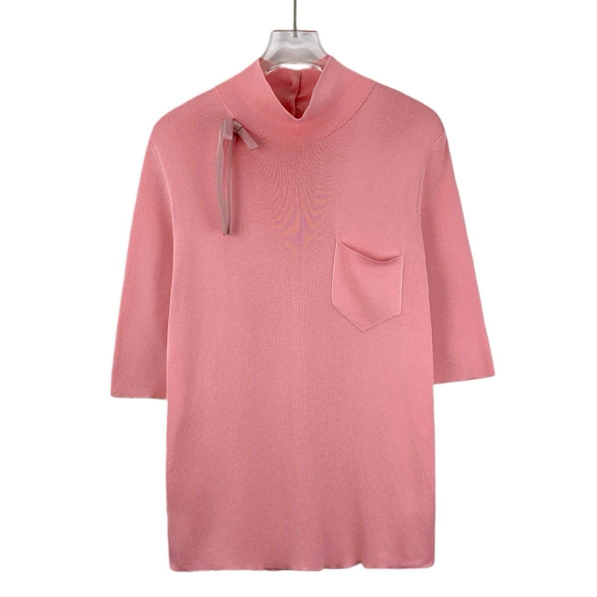 Prada Prada Pink Silk Bow Detail Mock Neck Short Sleeve Top Sz 40 Size M / US 6-8 / IT 42-44 - 1 Thumbnail