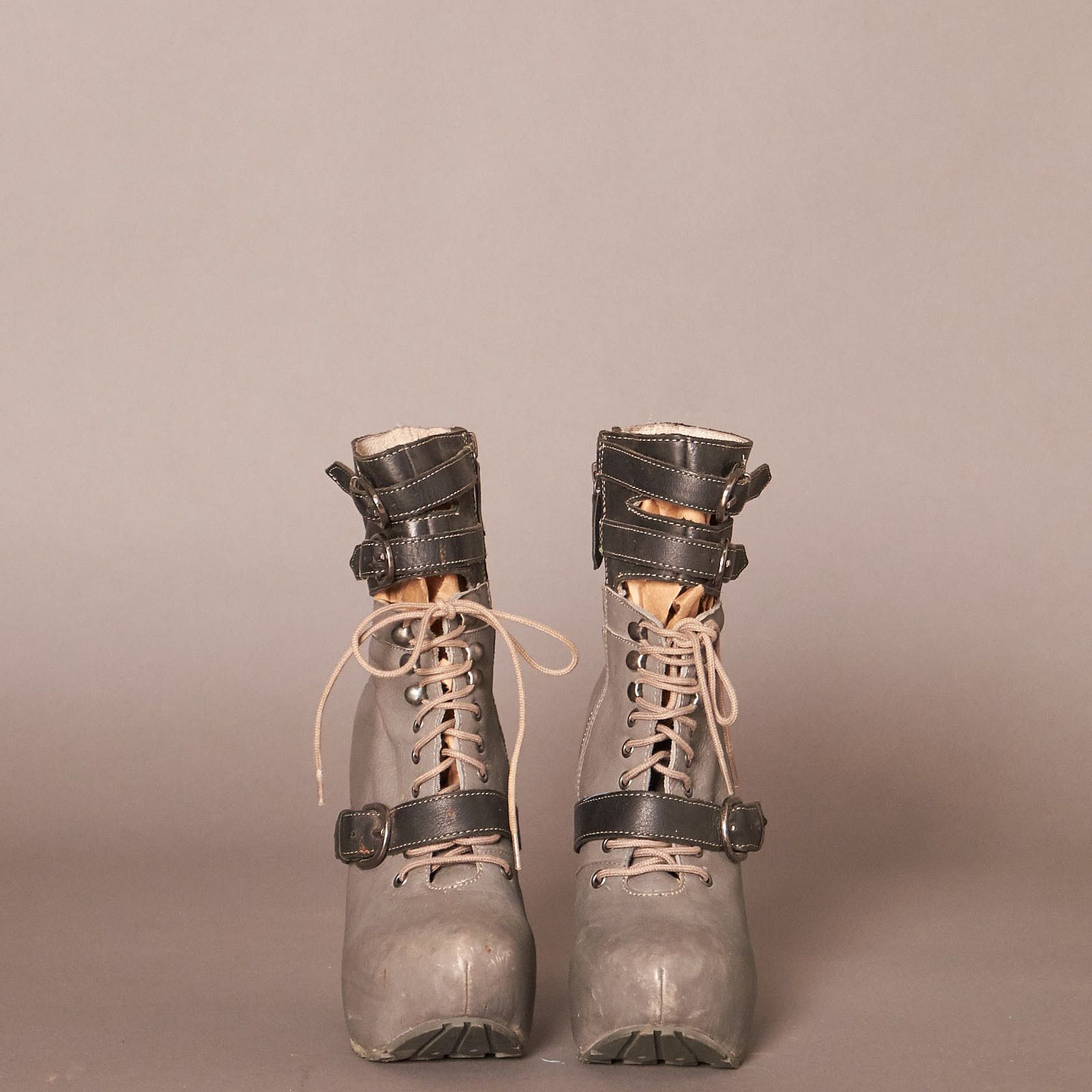 Miista Miista Andee Platform Buckle Gray Heels Boots 2011 Size US 5 / IT 35 - 2 Thumbnail