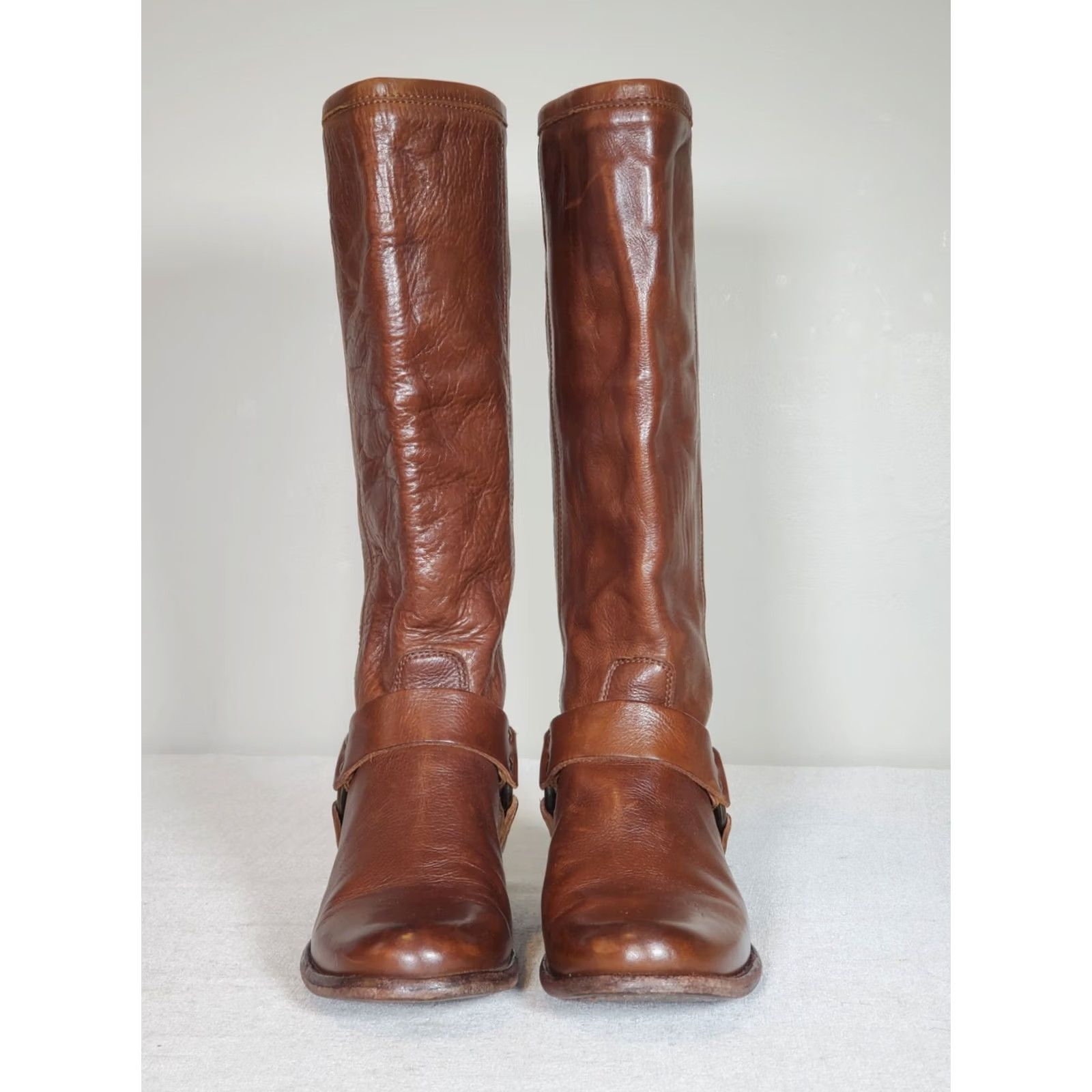 Frye Frye Phillip Harness Tall Riding Boots Brown Leather 76850 Zip Women US 6 B Knee High Leather Lining Boots, Zip, Harness, Brown, Women, 6, B Size US 6 / IT 36 - 6 Thumbnail
