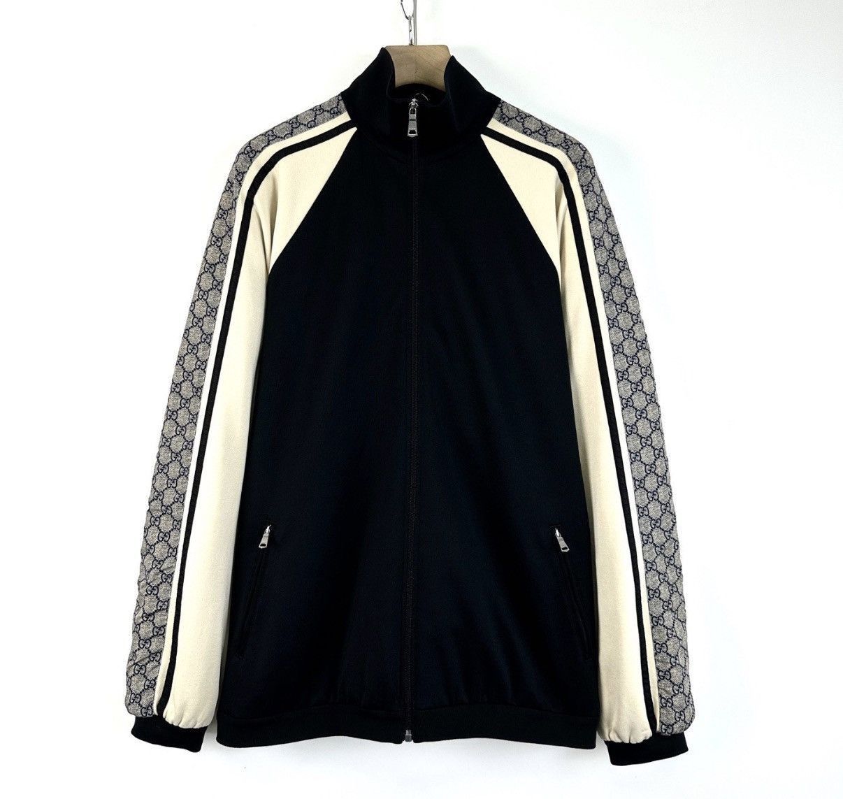 Gucci Black Zip-Up Light Jacket with Patterned Sleeves Size US M / EU 48-50 / 2 - 1 Thumbnail