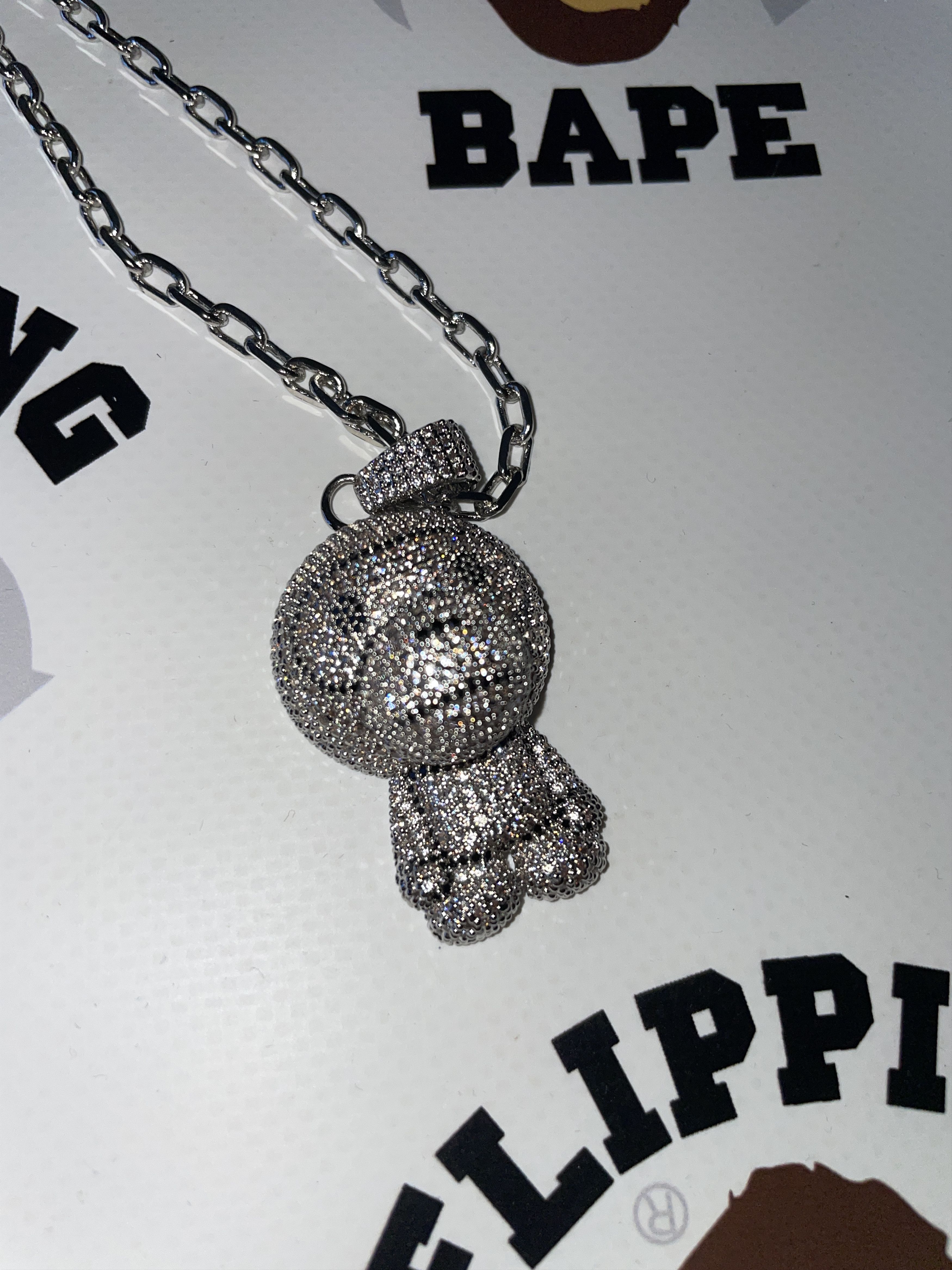 image of Bape Milo Crystal Stone Necklace Fw22 in Silver, Men's