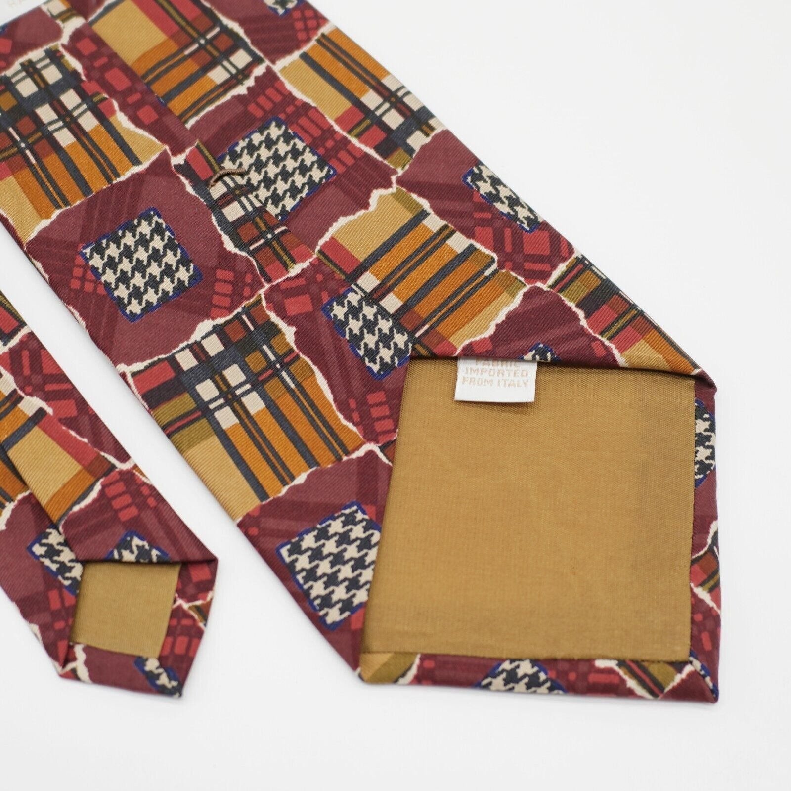 Perry Ellis Perry Ellis Handmade Red Yellow Patchwork Plaid Wide Print S Size ONE SIZE - 7 Thumbnail