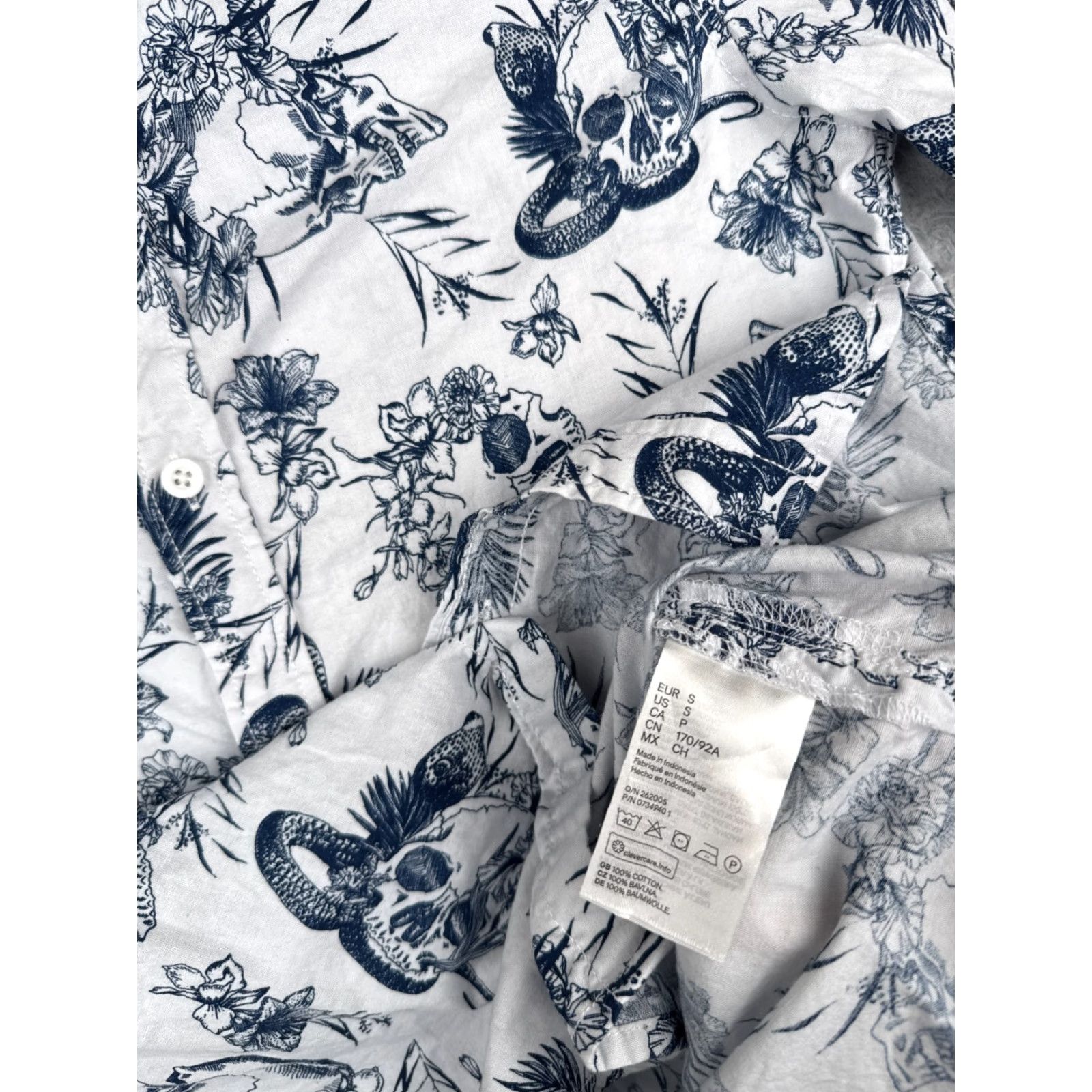 H&M H&M Divided Shirt Adult Small White Blue Floral Button-Up 100% Cotton Hawaiian Mens Size US S / EU 44-46 / 1 - 7 Thumbnail