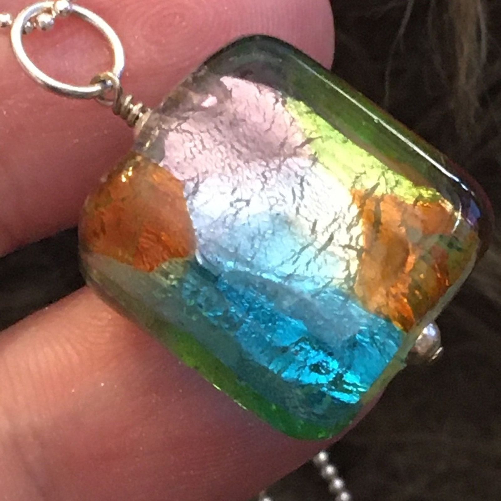 Handmade Handcrafted glass pendant on 925 sterling chain Size ONE SIZE - 6 Thumbnail