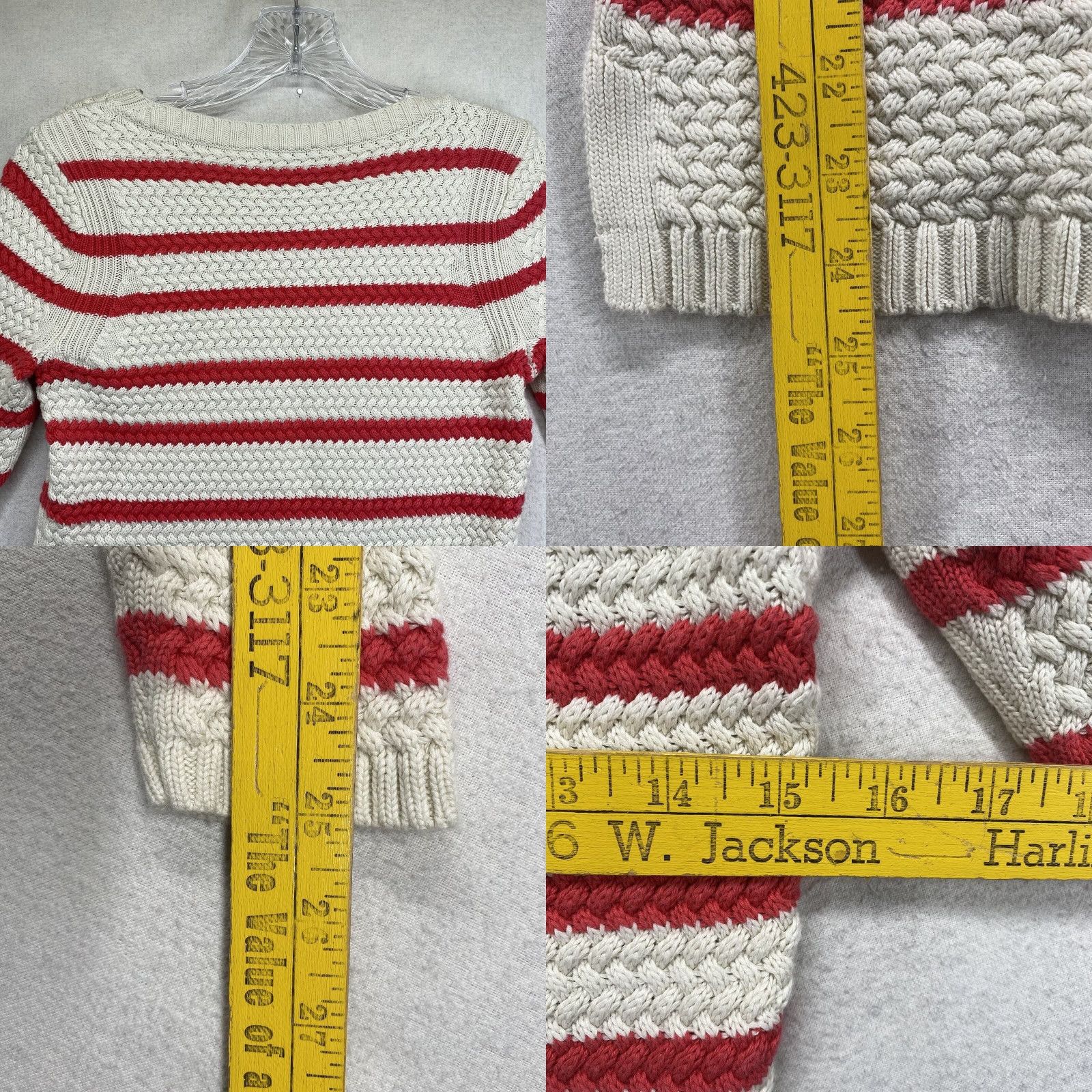 Talbots Talbots Women’s Sweater Red & White Striped Cable Knit Petite Thick Knit Womens Size S / US 4 / IT 40 - 9 Thumbnail