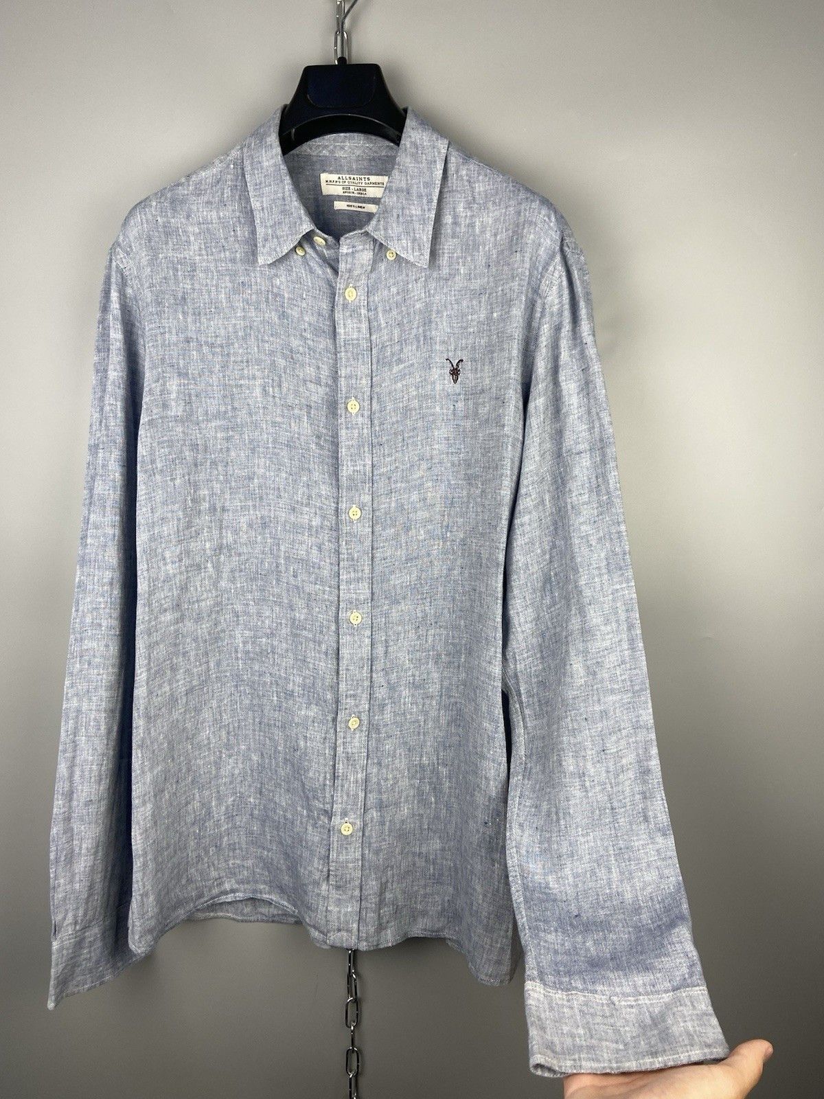 Allsaints Allsaints Linen Button Blue Casual Reaper Shirt Size US L / EU 52-54 / 3 - 8 Thumbnail