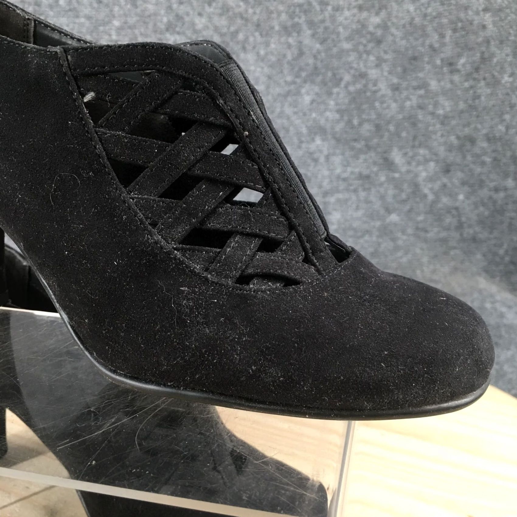 Vintage Aerosoles Boots Womens 8.5 M Casual Slip On Low Ankle Bootie Black Fabric Heels Size US 9 / IT 39 - 7 Thumbnail