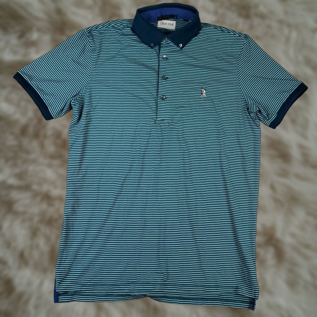 Vintage Greyson Polo Shirt Mens Size Medium Teal Striped Wolf Golf Casual Short Sleeve Polo Size US M / EU 48-50 / 2 - 1 Thumbnail