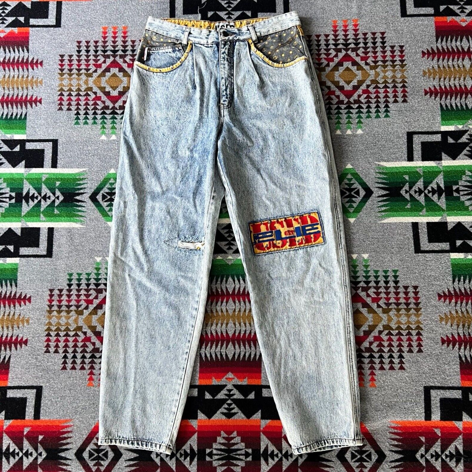 Image of Get Used By Elie Jeans Vintage Baggy Fit Hip Hop Men's Size 34X31 Patches 90's D4 in White