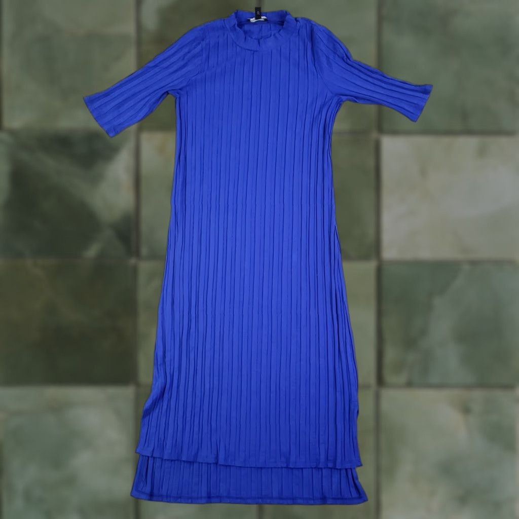 Eileen Fisher Eileen Fisher Shift Dress Womens XXS Blue Midi Casual Ribbed Stretch Tee Size XXS / US 00 / IT 34 - 1 Thumbnail