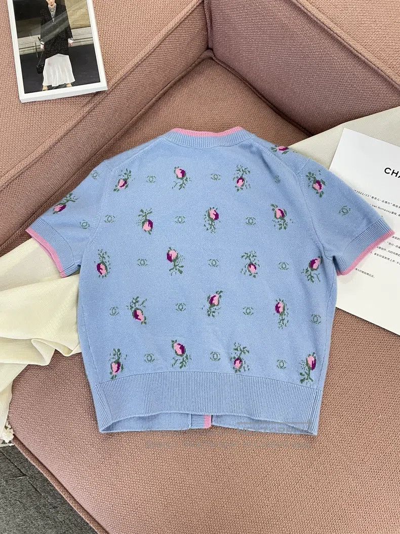 Chanel Chanel Blue floral double C rhinestone buckle short-sleeve Size XXS / US 00 / IT 34 - 4 Thumbnail