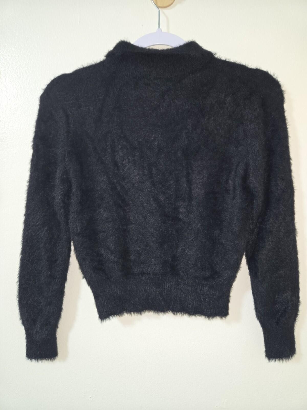 Zara Zara Knit Black Polo Sweater Long Sleeve Button Cropped Size S / US 4 / IT 40 - 2 Thumbnail