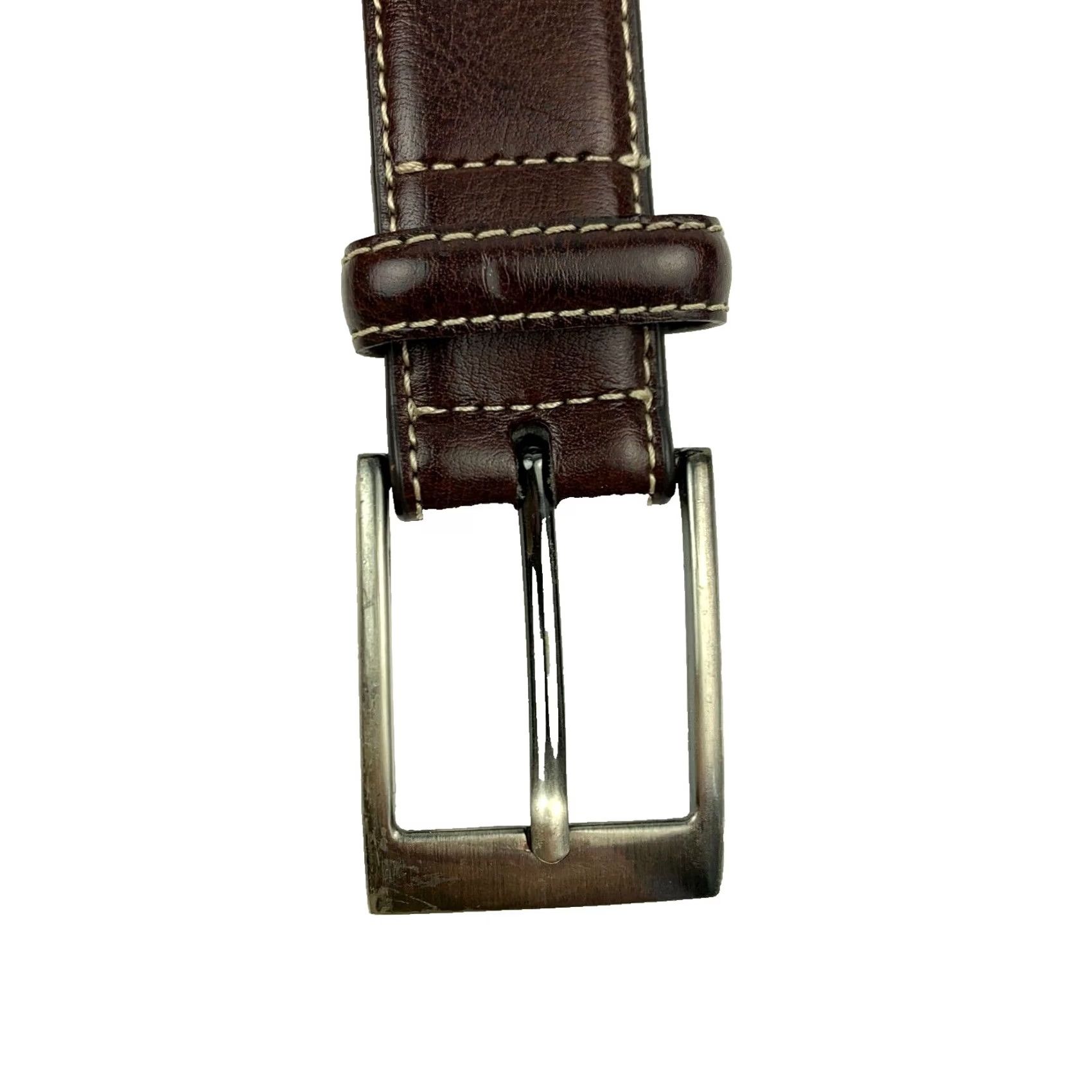 Vintage VINTAGE 90s Leather Belt Brown White Topstitching Size 38 Men Size ONE SIZE - 3 Thumbnail