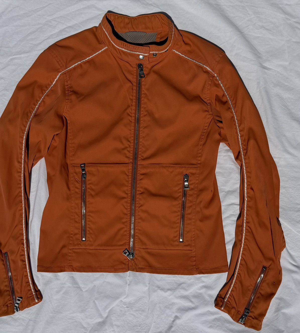 Prada SS2002 Prada Orange Nylon Biker Jacket Size US XS / EU 42 / 0 - 6 Thumbnail