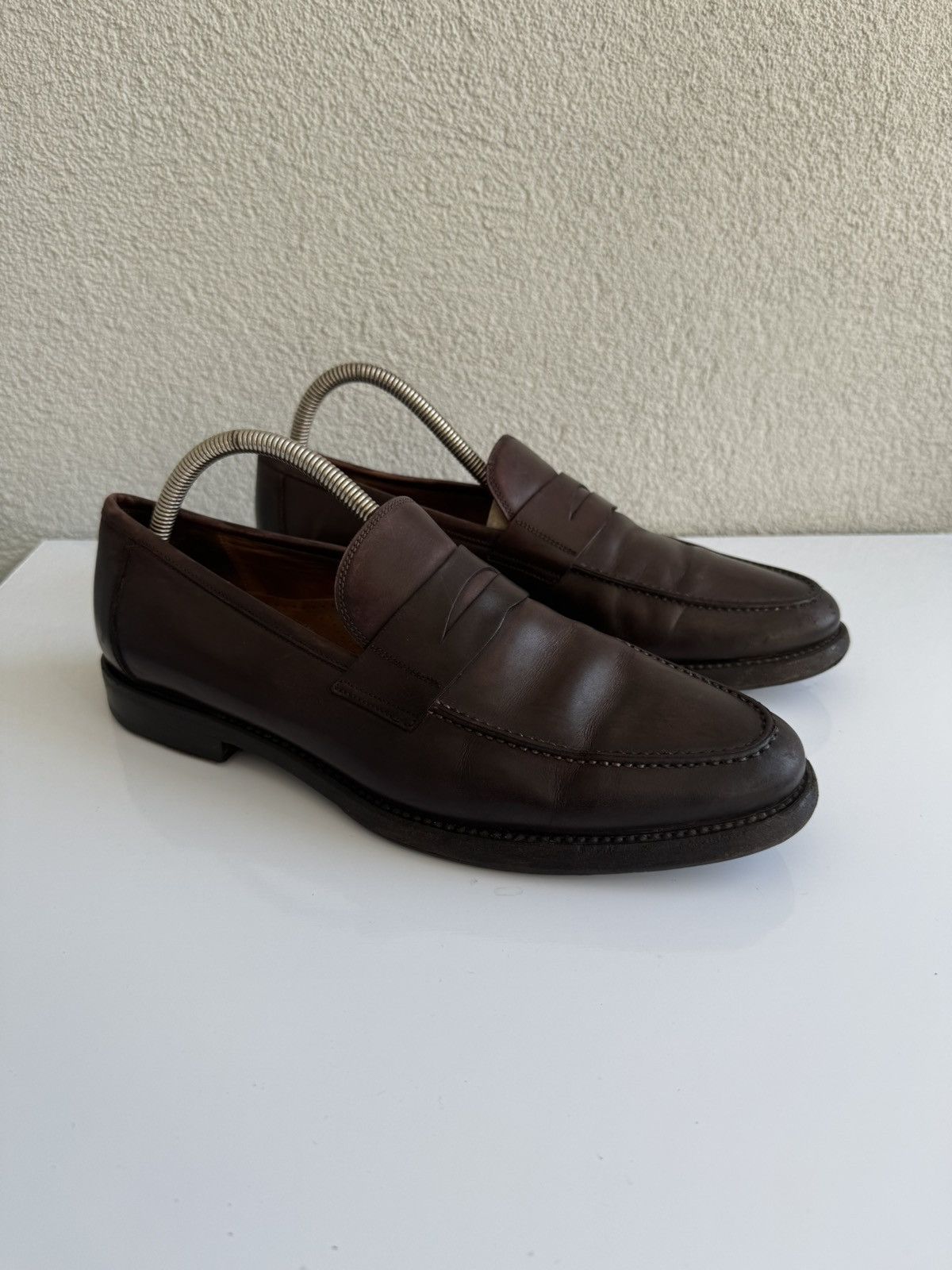 Vintage Brown Leather Penny Loafers Classic Slip On Italy Size US 9 / EU 42 - 3 Thumbnail