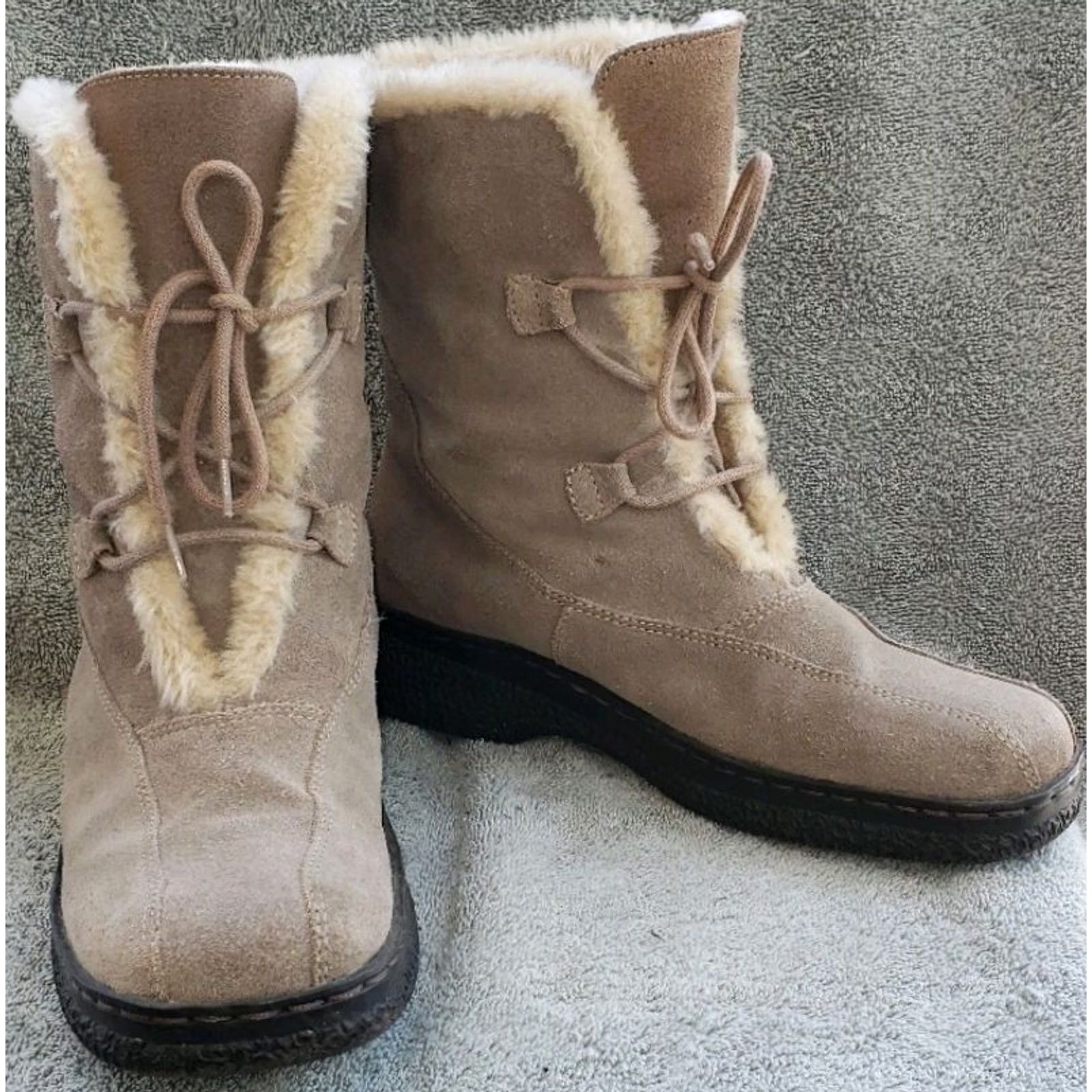 Vintage Bare Traps Whitney Women's Beige Shearling Lace-up Boots Size 9M Size US 10 / IT 40 - 5 Thumbnail