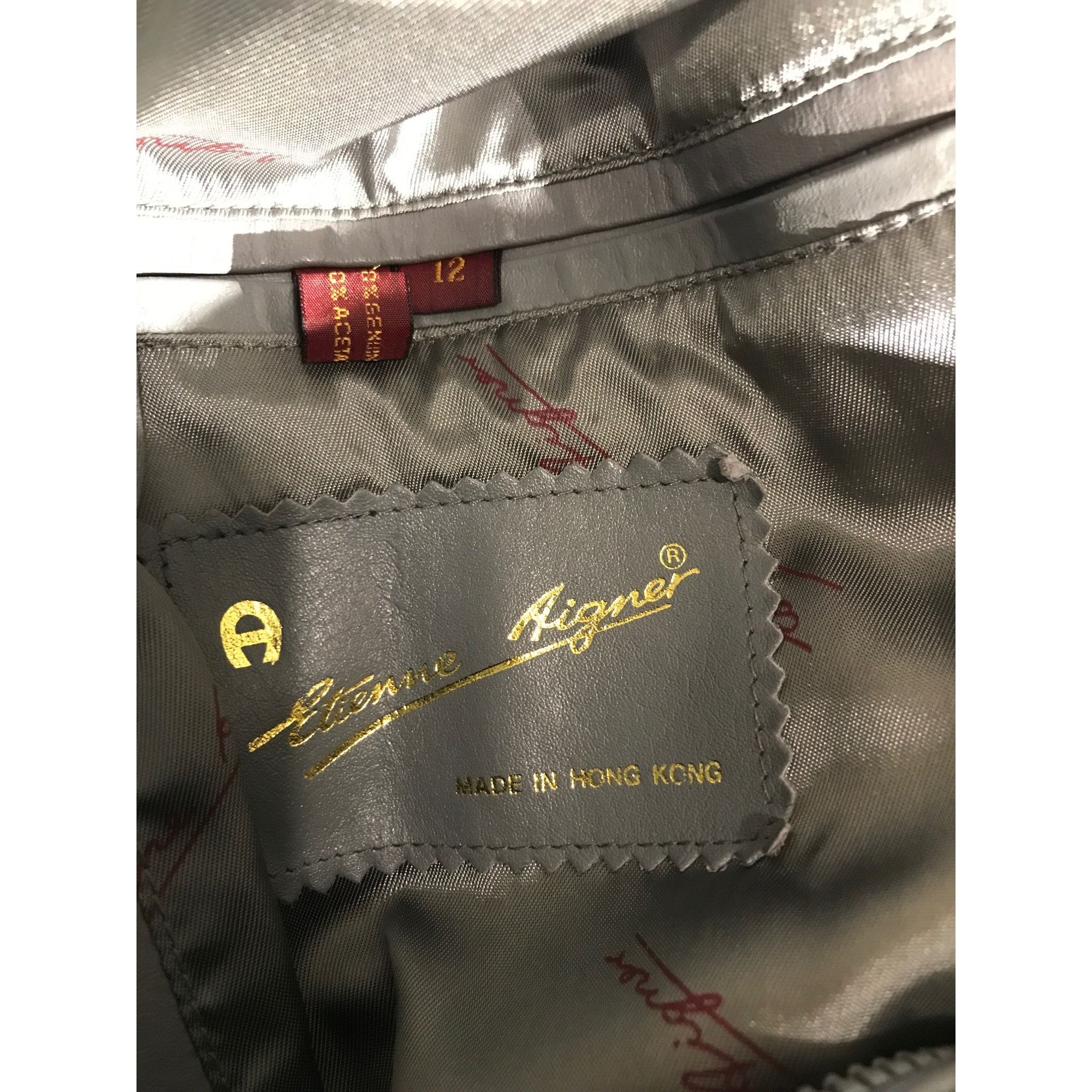 Etienne Aigner Etienne Aigner Women's Vintage Gray Leather Bomber Jacket Size XL / US 12-14 / IT 48-50 - 3 Thumbnail