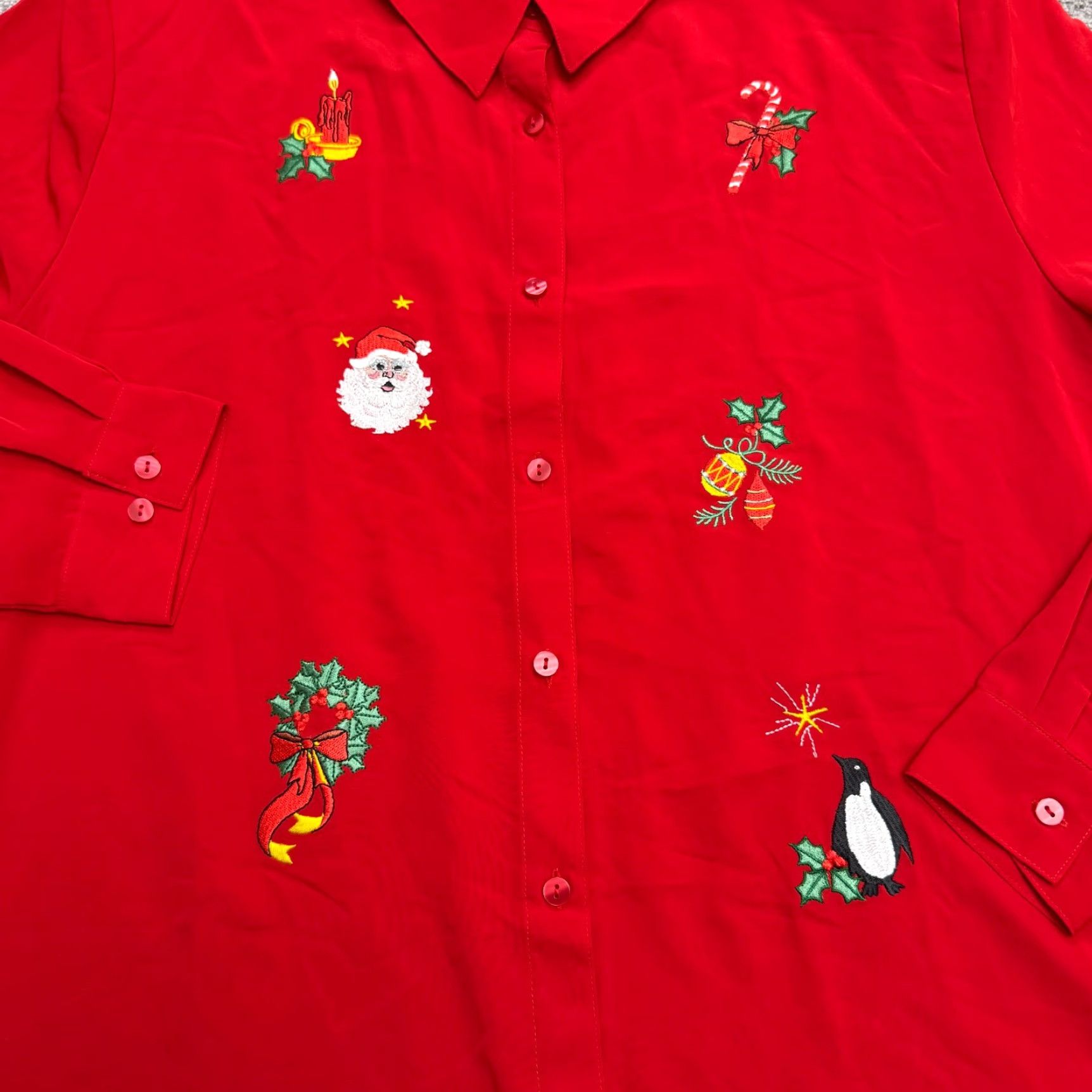 Blair VINTAGEPen Blair Christmas Holiday Shirt Button-Up Shirt Womens XL Red Santa Penguin NWOT Size XL / US 12-14 / IT 48-50 - 3 Thumbnail
