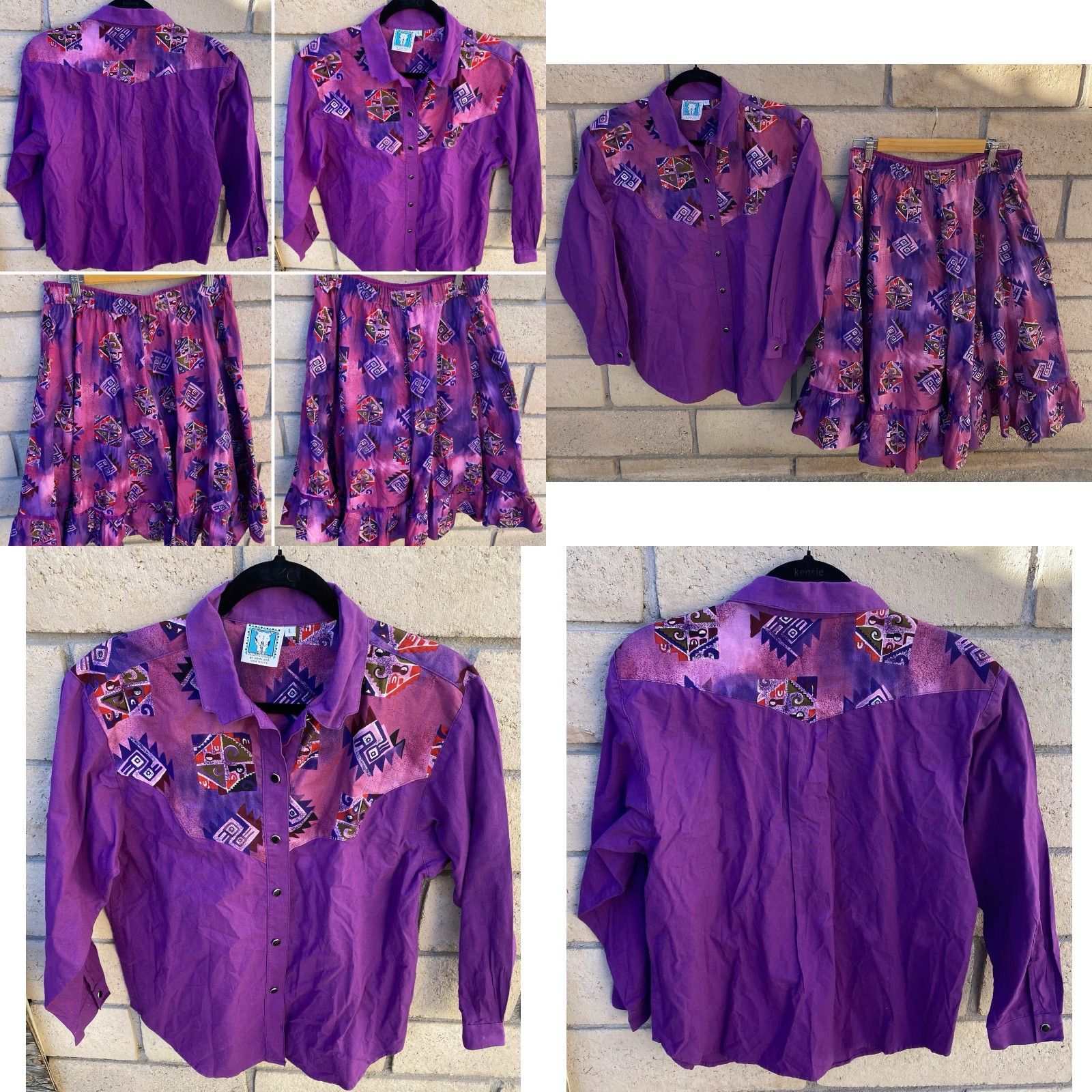 Vintage VINTAGE Desert West Sherry Holt Western Shirt Full Skirt Set Purple Southwestern Shirt Skirt 1980s Rockabilly Mens or Womens? (Gender not provided) Size L / US 10 / IT 46 - 8 Thumbnail
