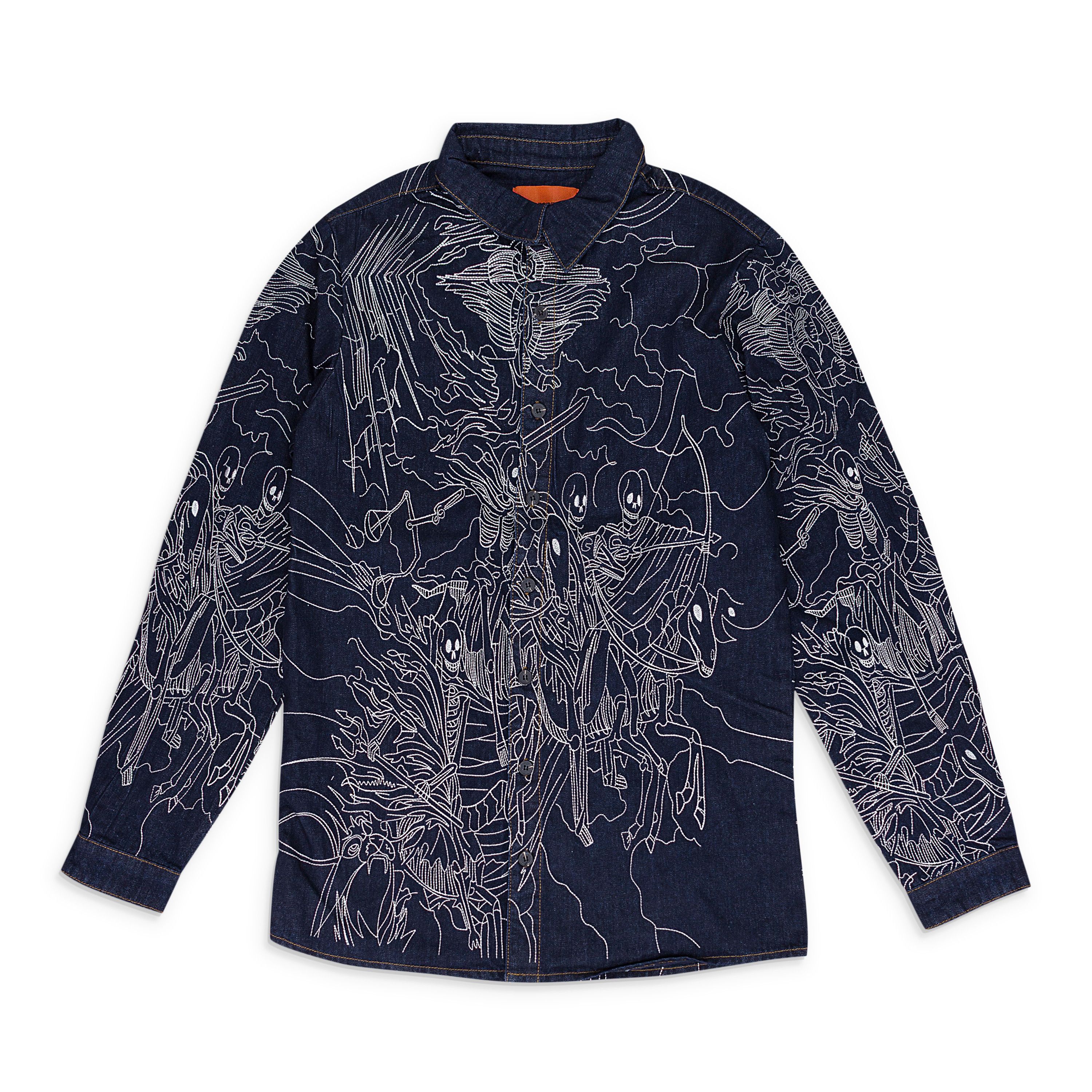 Who Decides War INDIGO FOUR HORSEMEN BUTTON-DOWN SHIRT SIZE L
